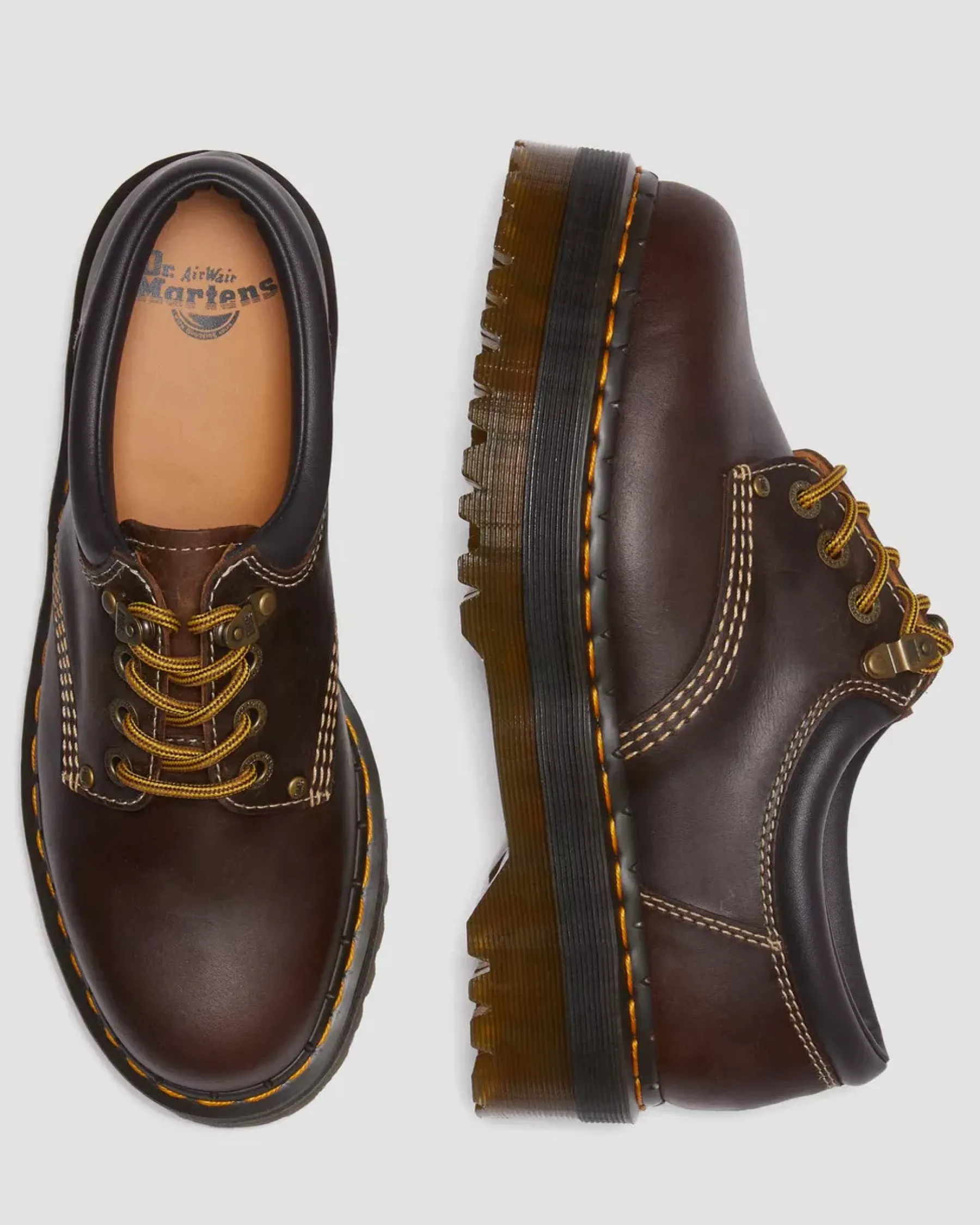 Originals|Bestsellers>Dr. Martens 8053 Arc Crazy Horse Leather Platform Casual Shoes Dark Brown — Crazy Horse