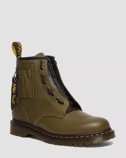 Originals|Ankle Boots>Dr. Martens 1460 Ben Alpha Industries Nylon & Leather Lace Up Boots Olive+Black