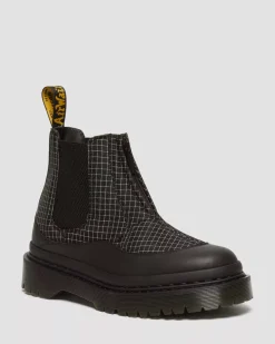 Originals|Platform Boots>Dr. Martens 2976 Bex Ripstop Grid Chelsea Boots Black+Black+White — Sorento+Grip Ripstop