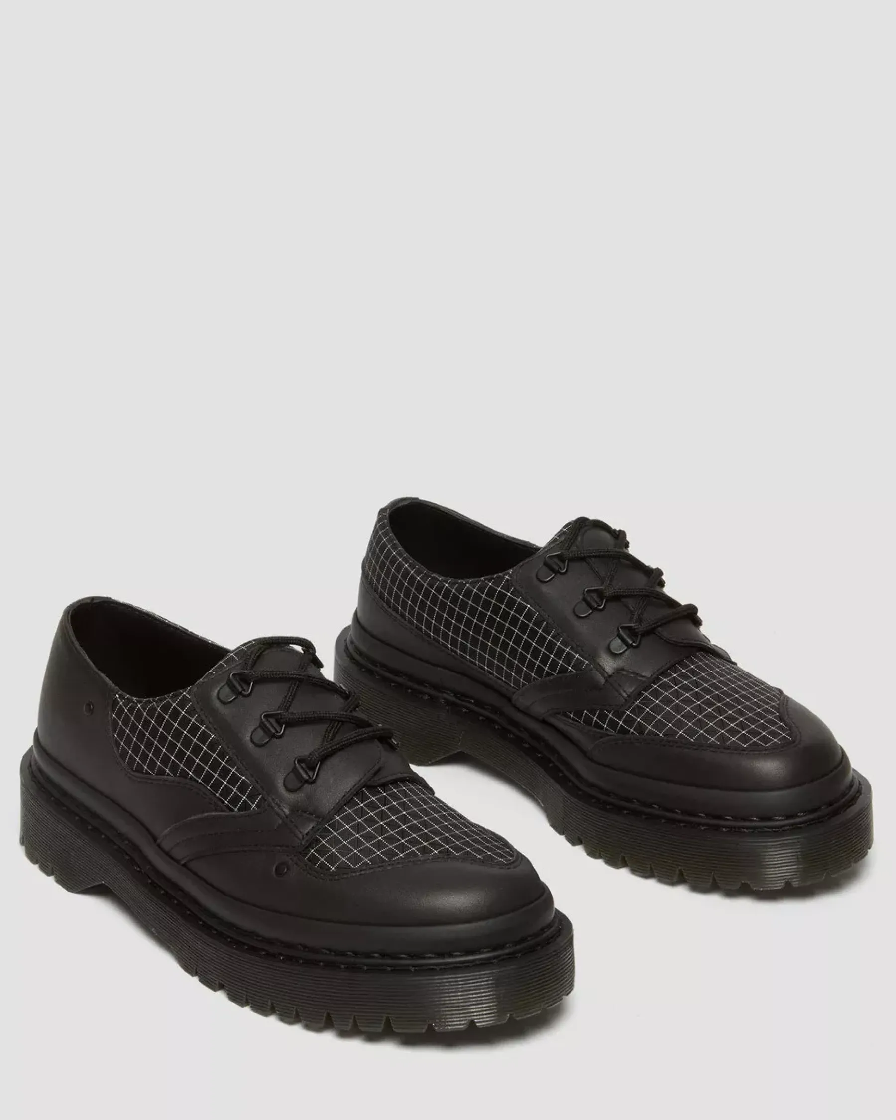 Originals|Platform Shoes>Dr. Martens 1461 Bex Ripstop Grid Oxford Shoes Black+Black+White — Sorento+Grip Ripstop