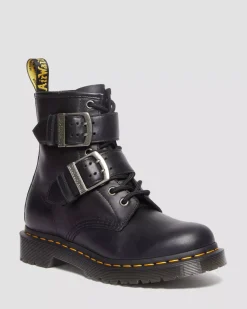 Originals|Ankle Boots>Dr. Martens 1460 Buckle Pull Up Leather Lace Up Boots BLACK — Pull Up