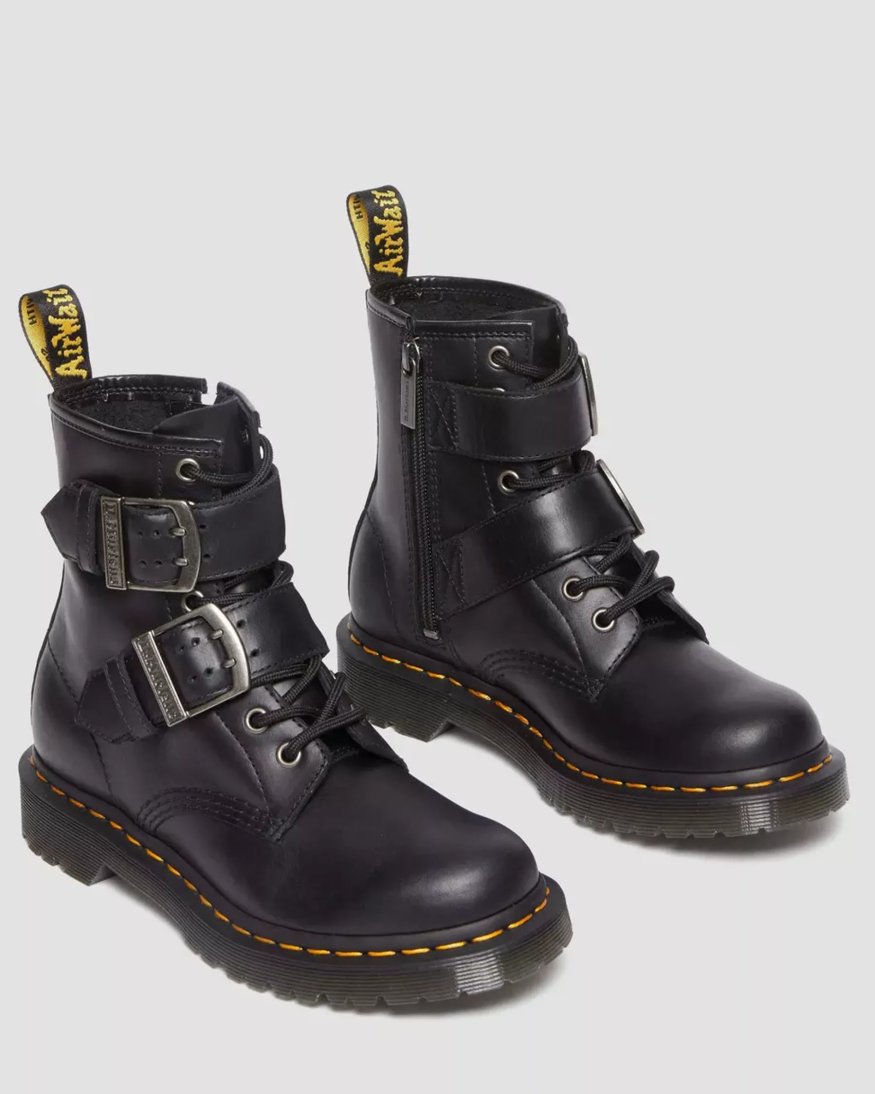 Originals|Ankle Boots>Dr. Martens 1460 Buckle Pull Up Leather Lace Up Boots BLACK — Pull Up
