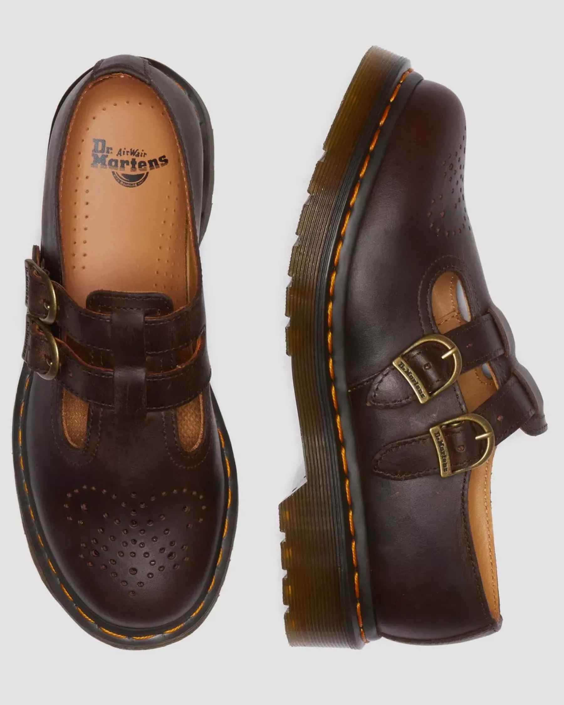 Originals|Bestsellers>Dr. Martens 8065 Crazy Horse Leather Mary Jane Shoes Dark Brown — Crazy Horse