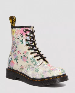 Sale|Originals>Dr. Martens 1460 Floral Mash Up Leather Lace Up Boots Parchment Beige — Backhand