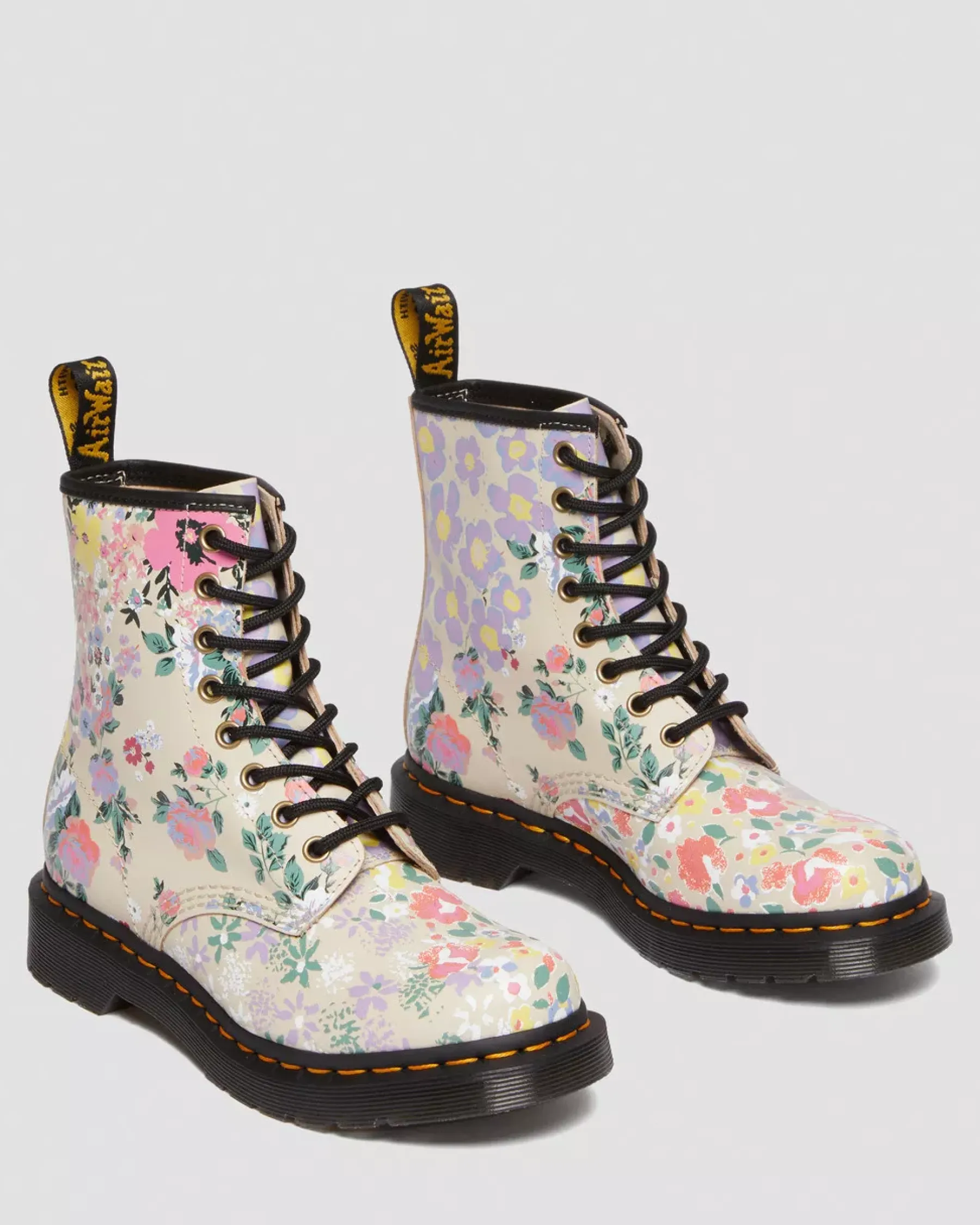 Sale|Originals>Dr. Martens 1460 Floral Mash Up Leather Lace Up Boots Parchment Beige — Backhand