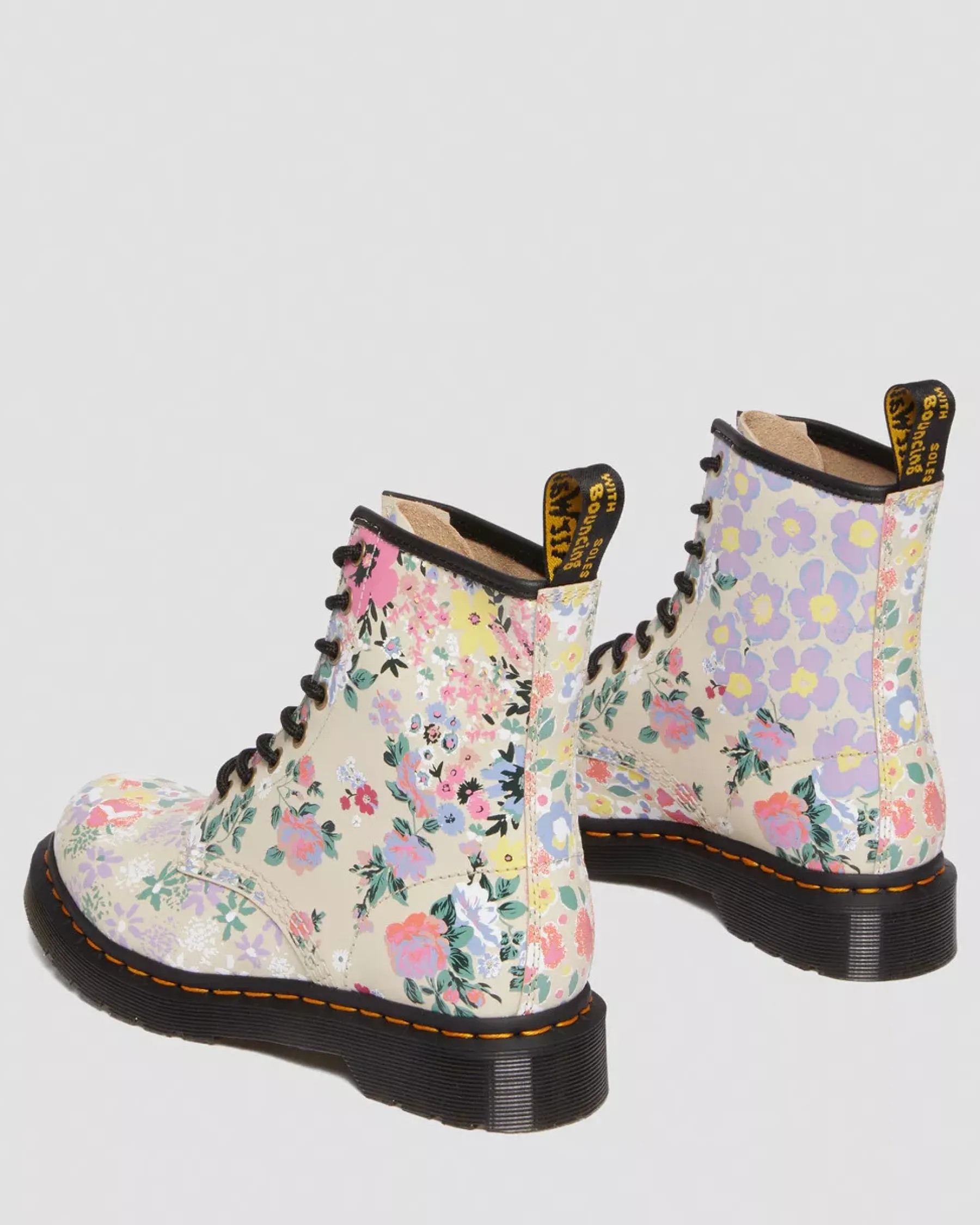 Sale|Originals>Dr. Martens 1460 Floral Mash Up Leather Lace Up Boots Parchment Beige — Backhand