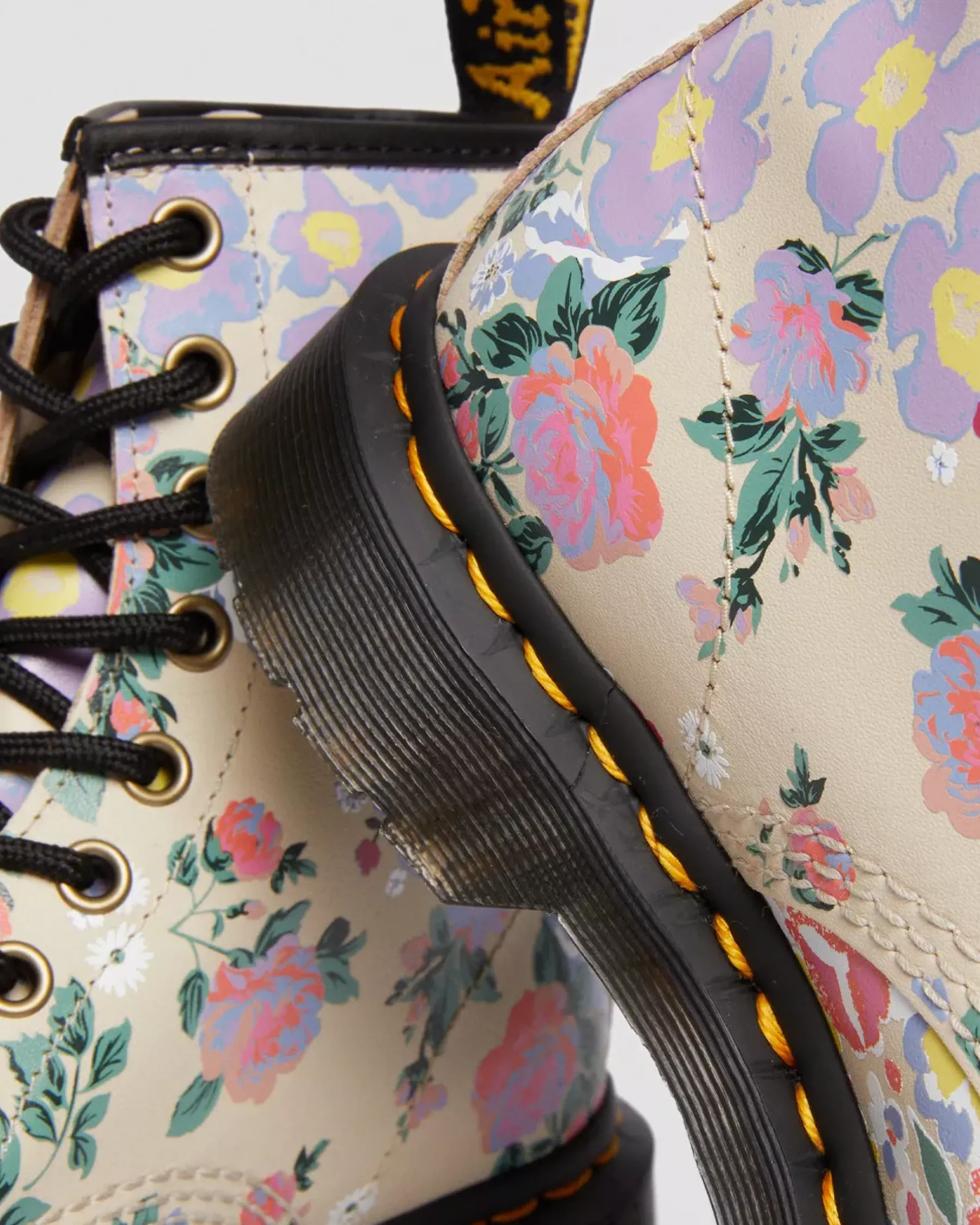 Sale|Originals>Dr. Martens 1460 Floral Mash Up Leather Lace Up Boots Parchment Beige — Backhand