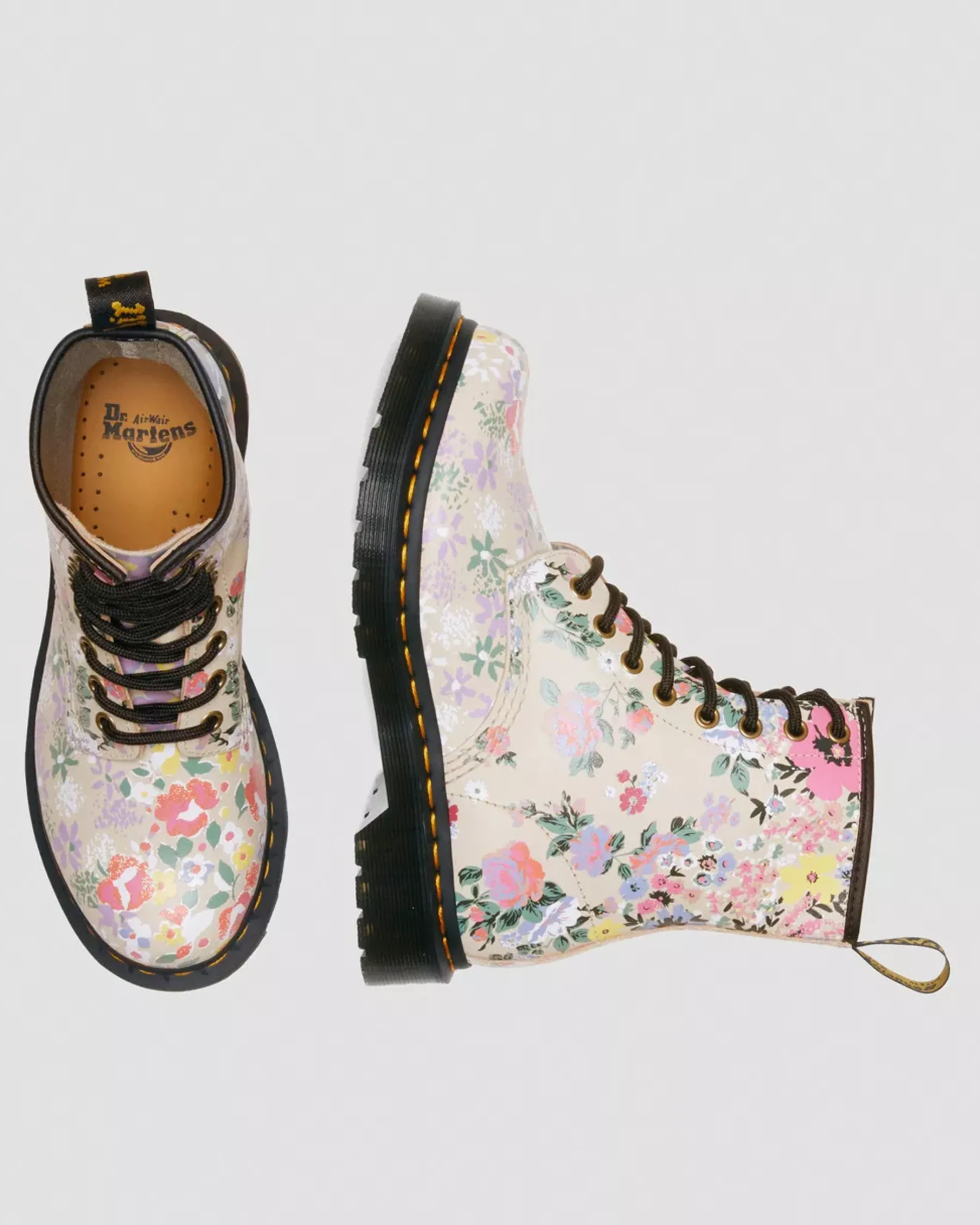 Sale|Originals>Dr. Martens 1460 Floral Mash Up Leather Lace Up Boots Parchment Beige — Backhand