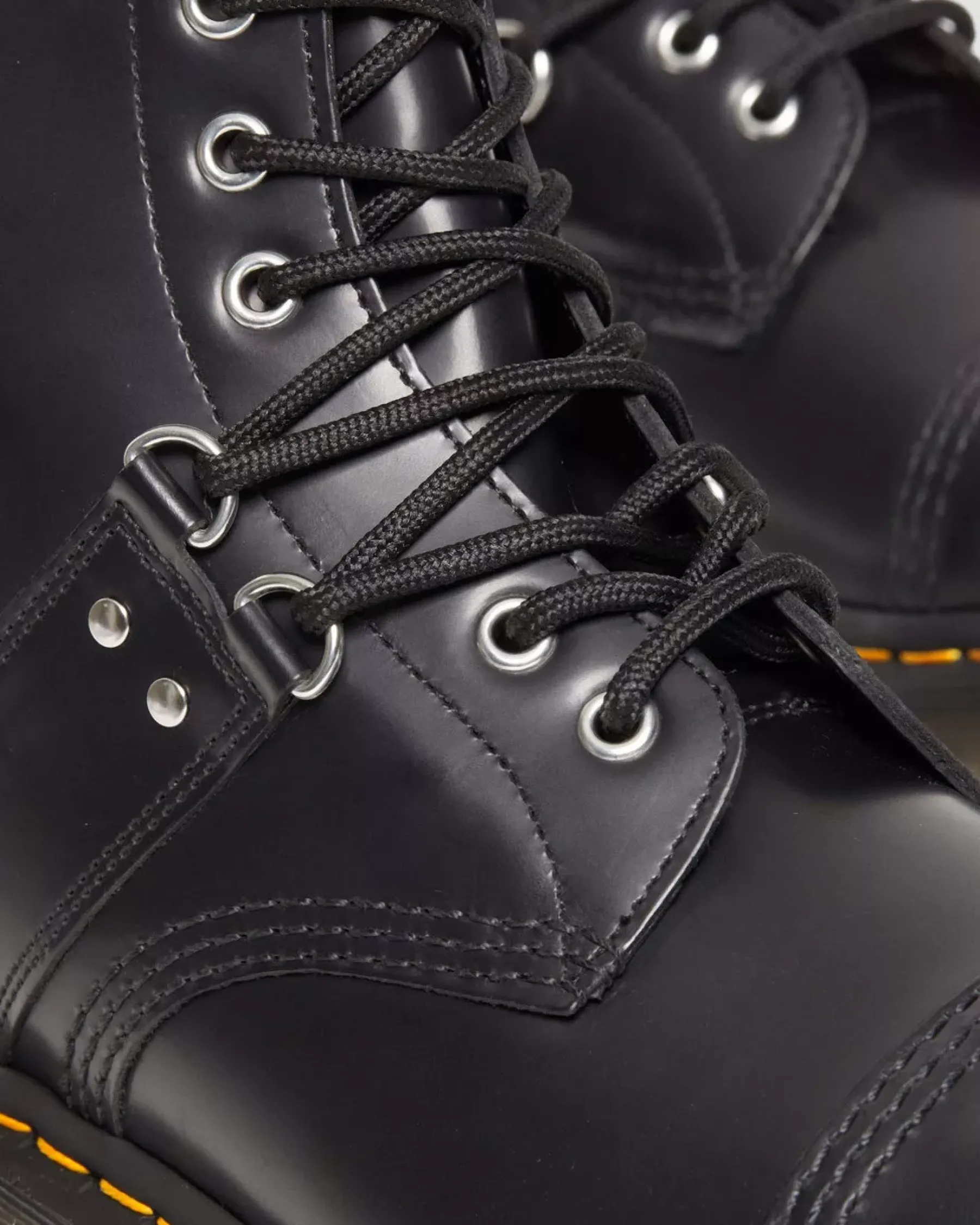 Originals|Ankle Boots>Dr. Martens 1460 Hardware Polished Smooth Leather Lace Up Boots Black — Polished Smooth