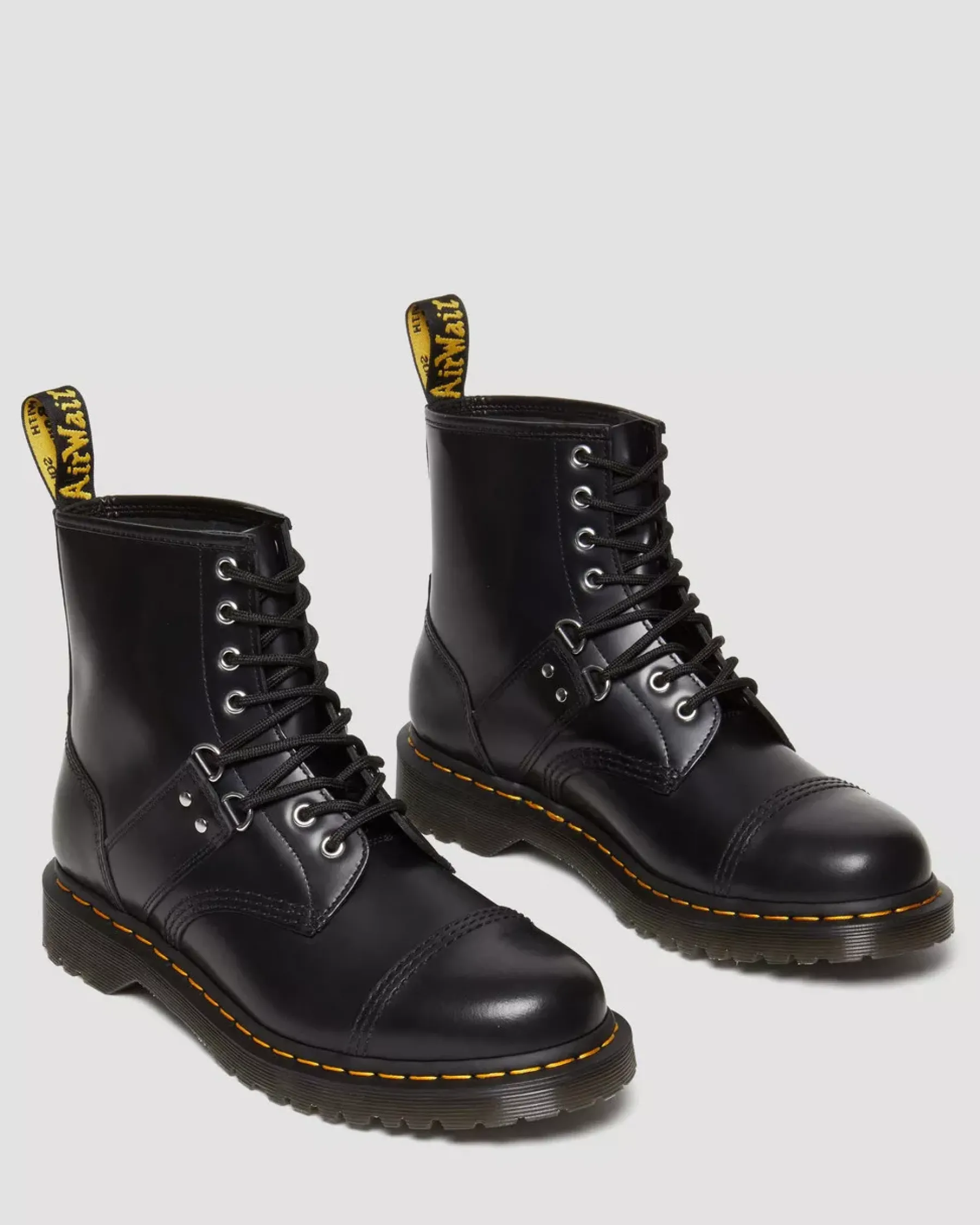 Originals|Ankle Boots>Dr. Martens 1460 Hardware Polished Smooth Leather Lace Up Boots Black — Polished Smooth