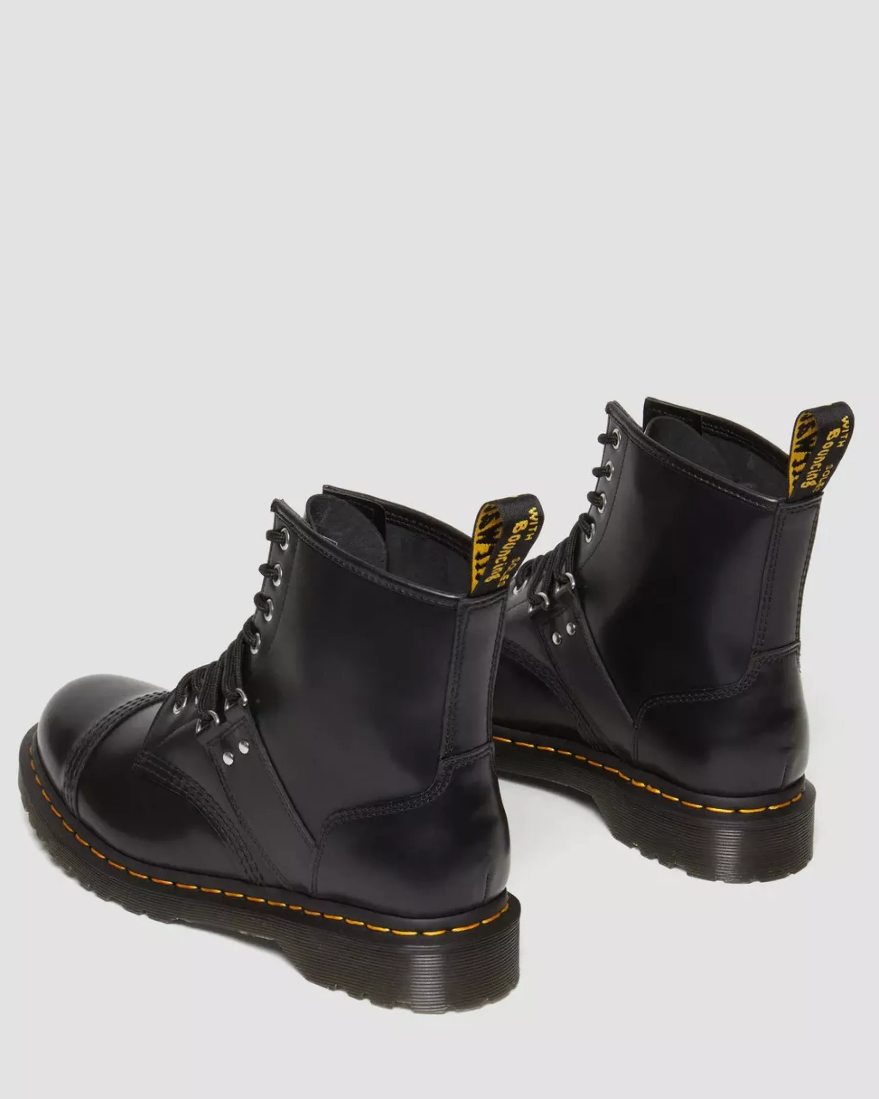 Originals|Ankle Boots>Dr. Martens 1460 Hardware Polished Smooth Leather Lace Up Boots Black — Polished Smooth
