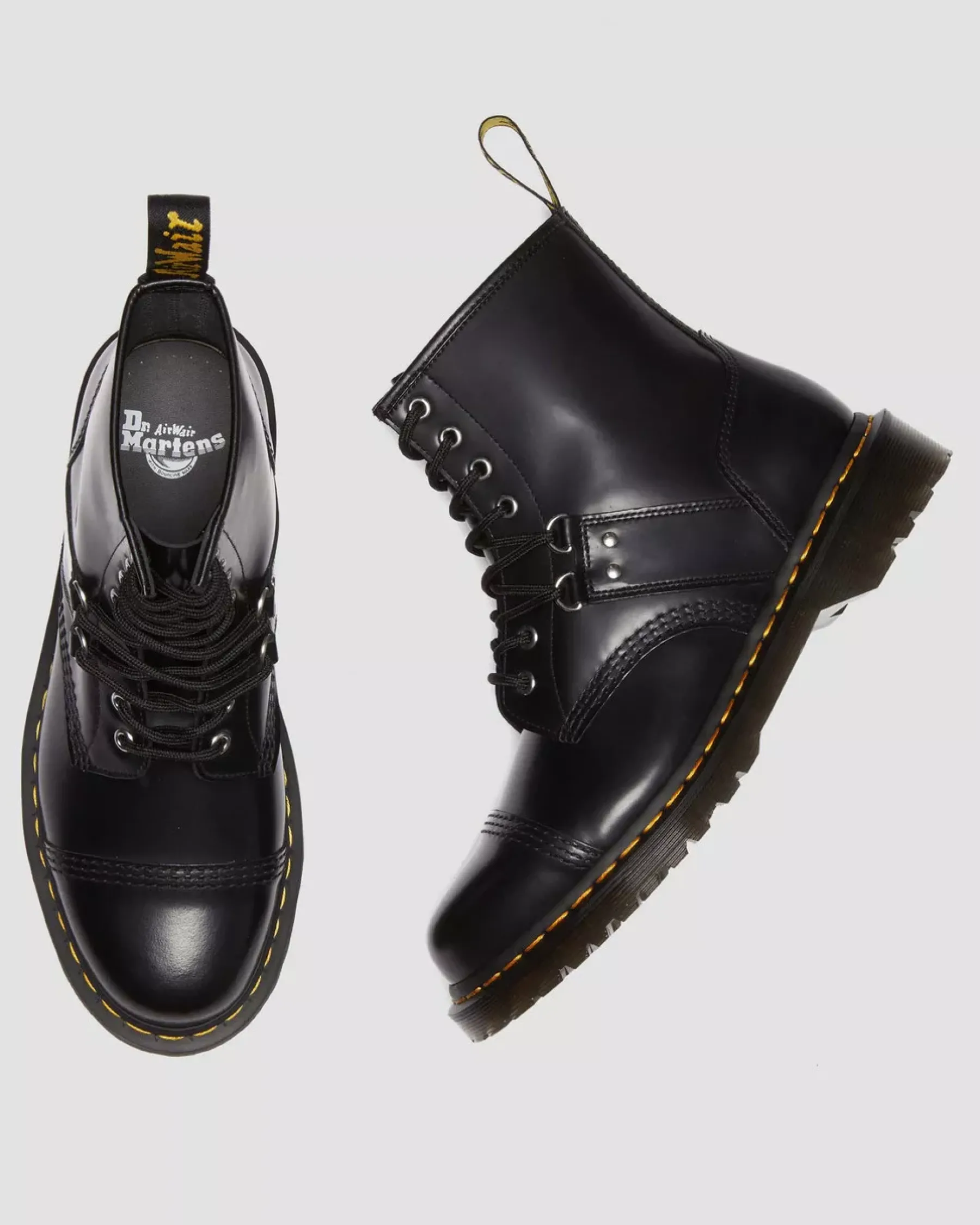 Originals|Ankle Boots>Dr. Martens 1460 Hardware Polished Smooth Leather Lace Up Boots Black — Polished Smooth