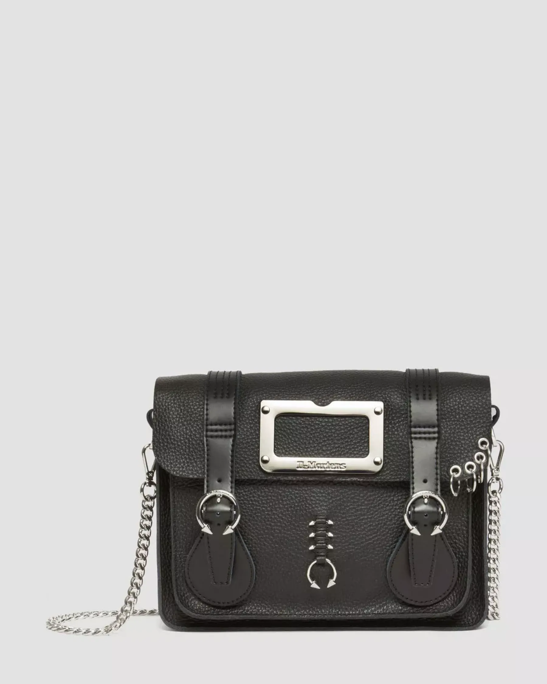 Accessories|Bags>Dr. Martens 11 Inch Piercing Leather Messenger Bag Black — Milled Nappa