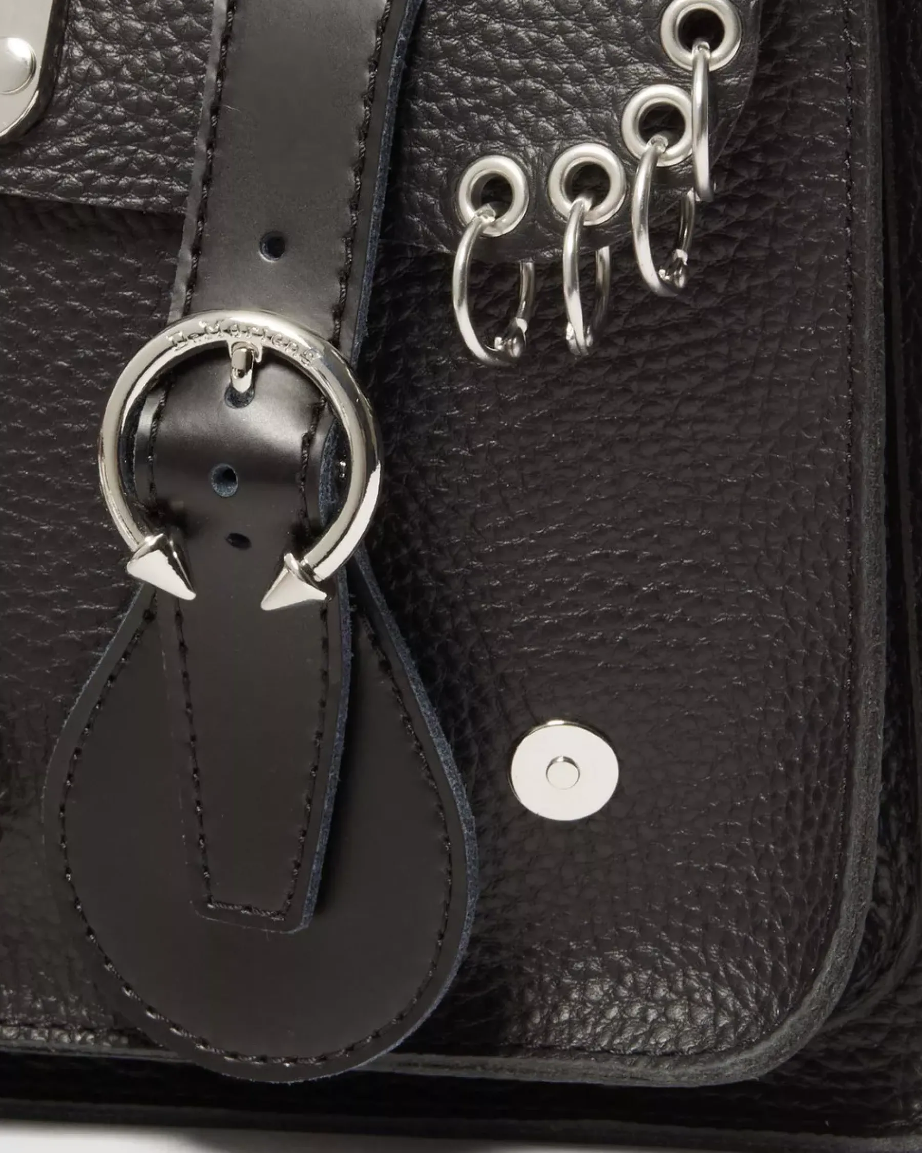 Accessories|Bags>Dr. Martens 11 Inch Piercing Leather Messenger Bag Black — Milled Nappa