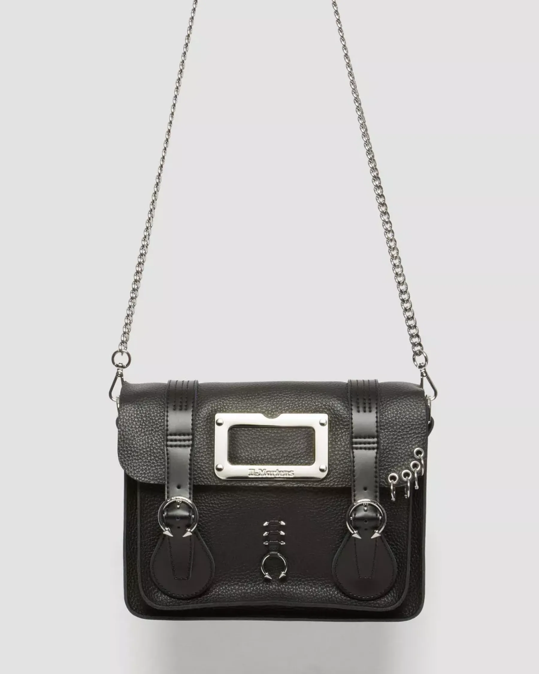Accessories|Bags>Dr. Martens 11 Inch Piercing Leather Messenger Bag Black — Milled Nappa