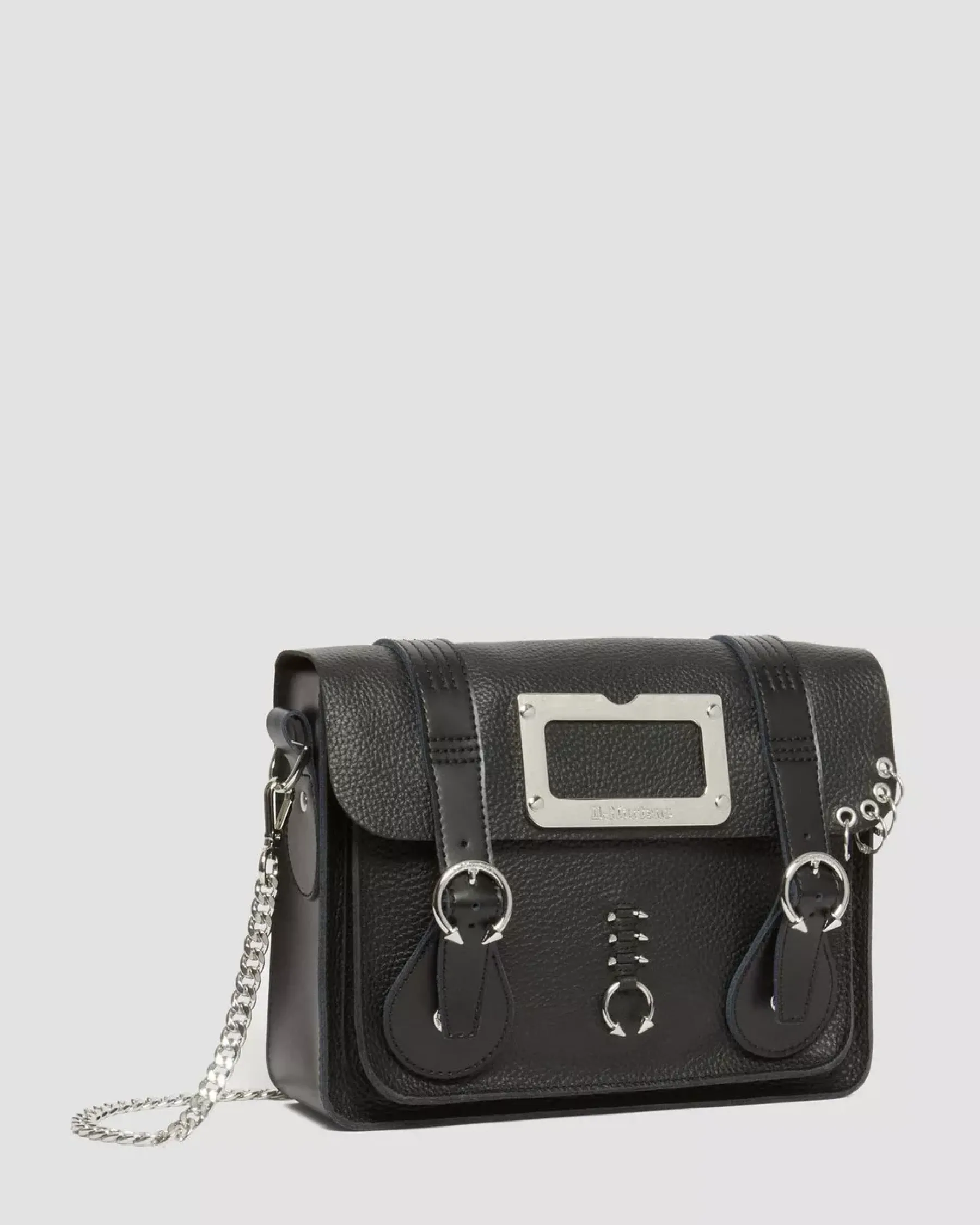 Accessories|Bags>Dr. Martens 11 Inch Piercing Leather Messenger Bag Black — Milled Nappa