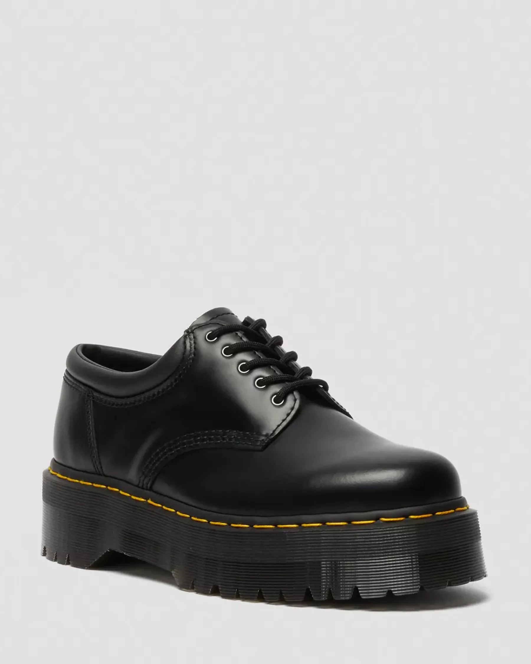 Bestsellers|Platform Shoes>Dr. Martens 8053 Leather Platform Casual Shoes Black — Polished Smooth