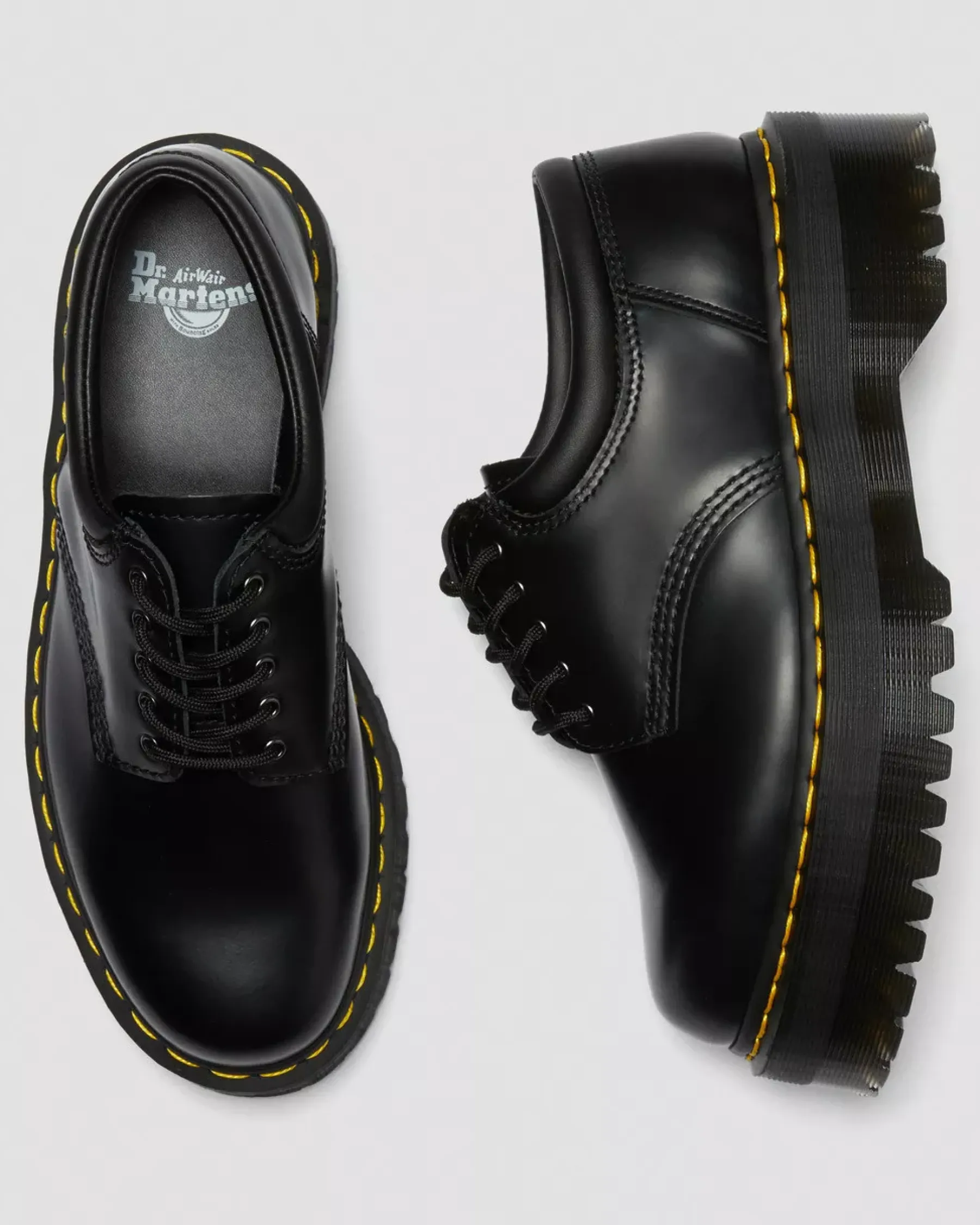 Bestsellers|Platform Shoes>Dr. Martens 8053 Leather Platform Casual Shoes Black — Polished Smooth