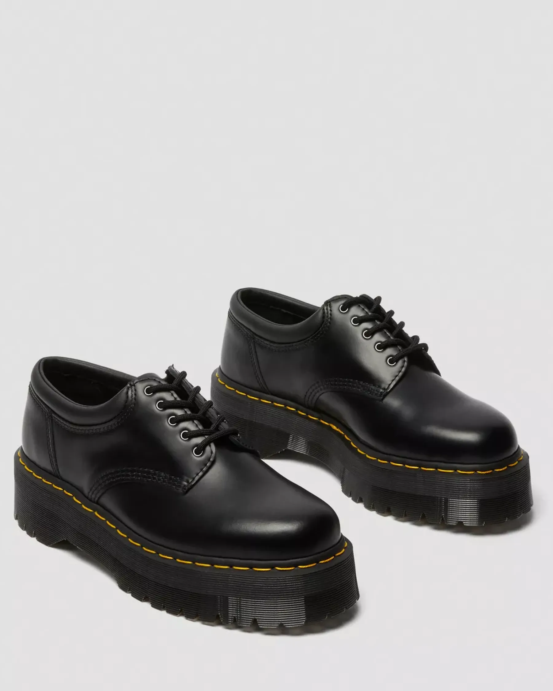 Bestsellers|Platform Shoes>Dr. Martens 8053 Leather Platform Casual Shoes Black — Polished Smooth