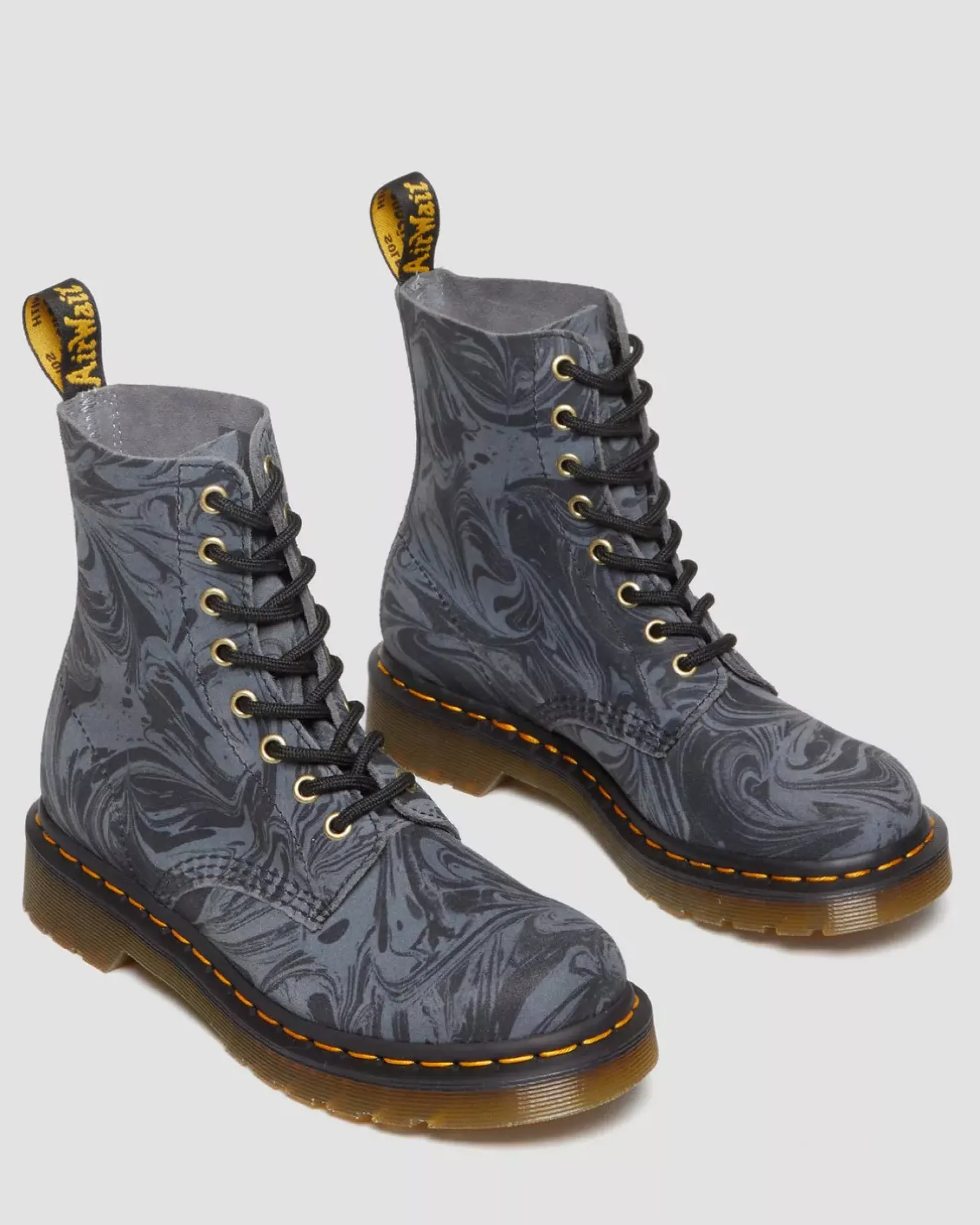 Sale|Originals>Dr. Martens 1460 Pascal Marbled Suede Lace Up Boots Black+Grey — Marbled Suede