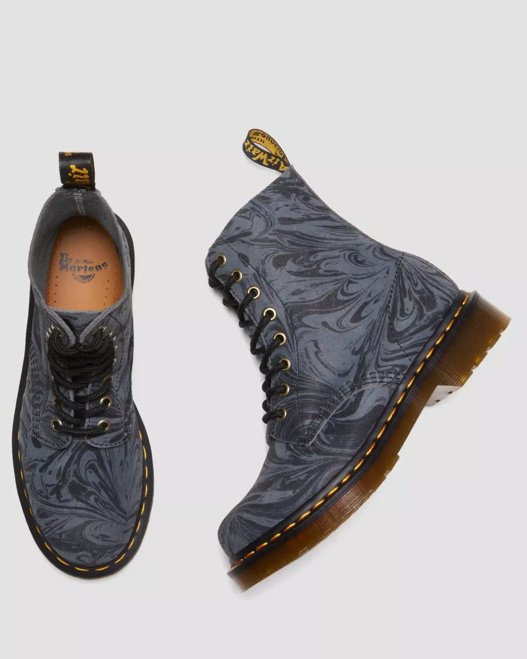 Sale|Originals>Dr. Martens 1460 Pascal Marbled Suede Lace Up Boots Black+Grey — Marbled Suede
