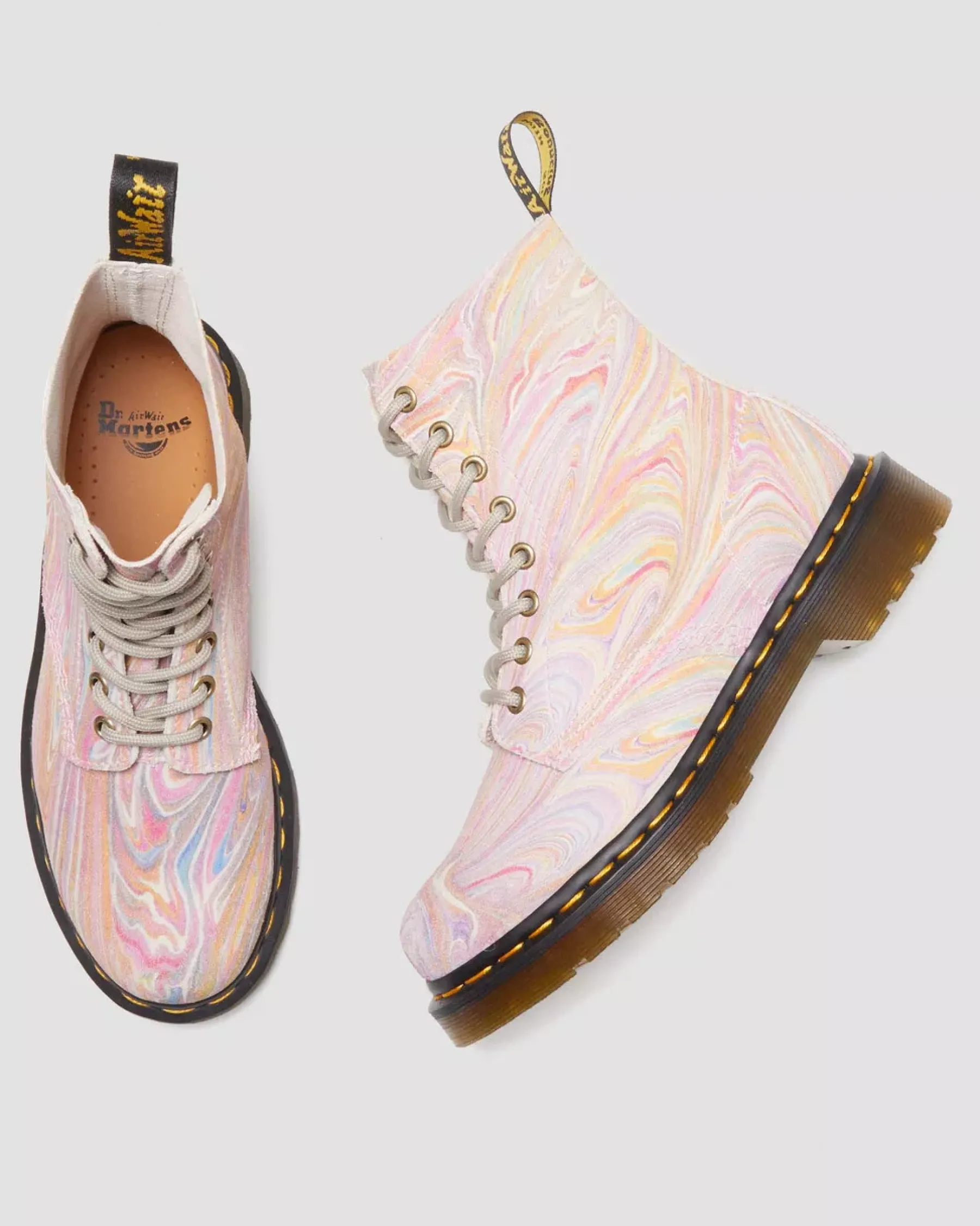 Sale|Originals>Dr. Martens 1460 Pascal Marbled Suede Lace Up Boots Pink+Orange — Marbled Suede
