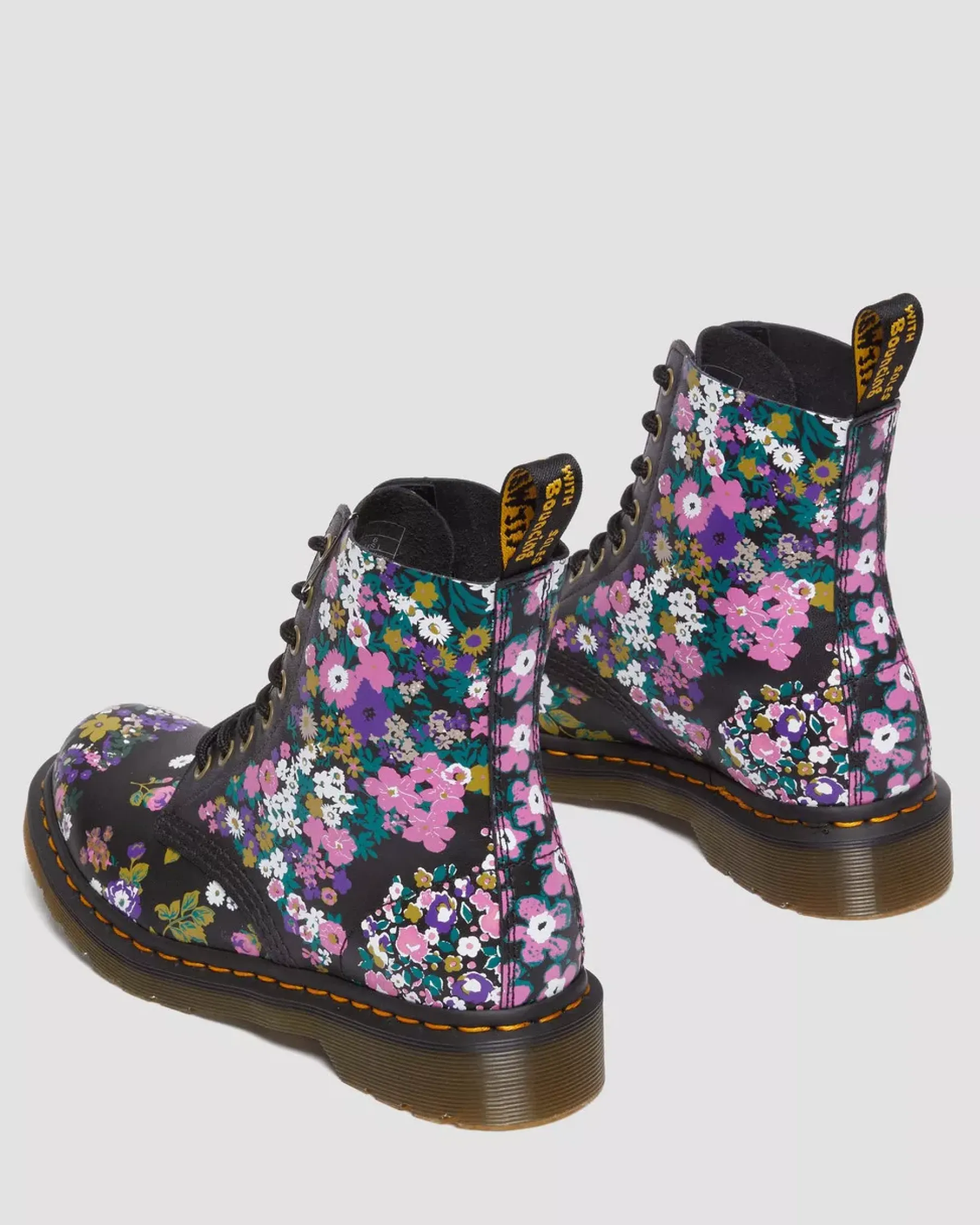 Sale|Ankle Boots>Dr. Martens 1460 Pascal Women's Vintage Floral Leather Lace Up Boots BLACK+MULTI — Vintage Floral Backhand