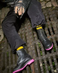 Sale|Originals>Dr. Martens 1460 Pink Sole Wanama Leather Jungle Zip Boots Black — Wanama