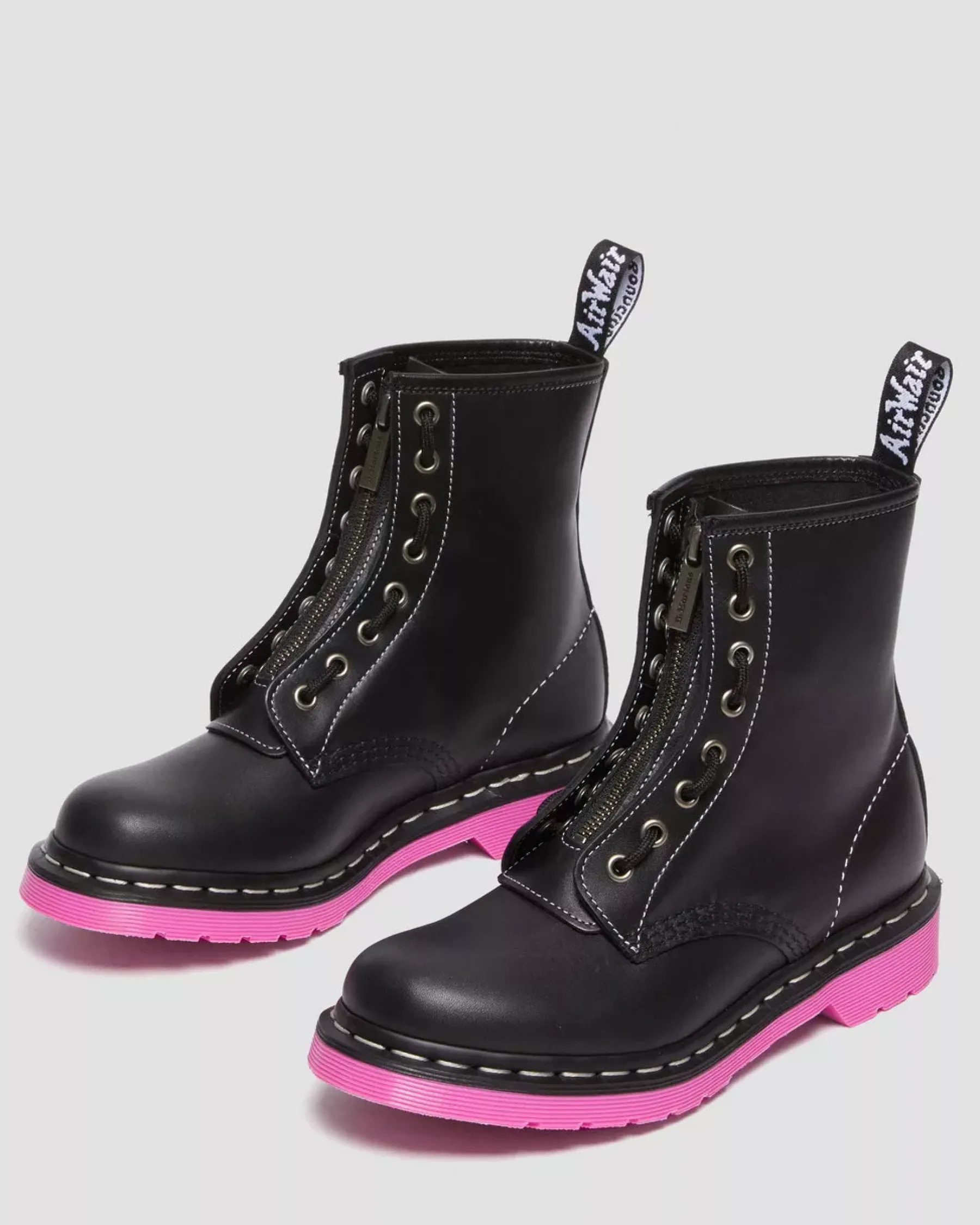Sale|Originals>Dr. Martens 1460 Pink Sole Wanama Leather Jungle Zip Boots Black — Wanama