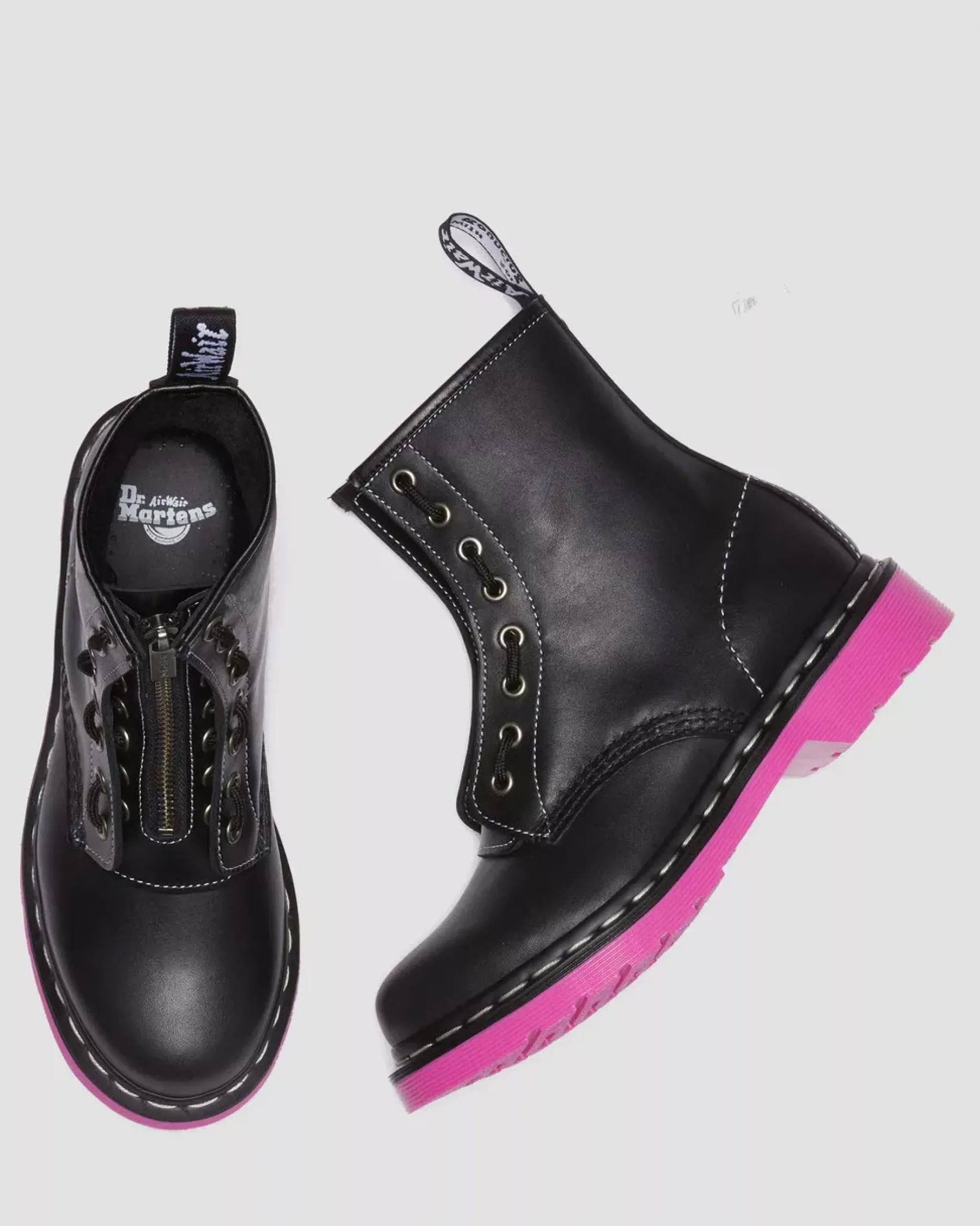Sale|Originals>Dr. Martens 1460 Pink Sole Wanama Leather Jungle Zip Boots Black — Wanama