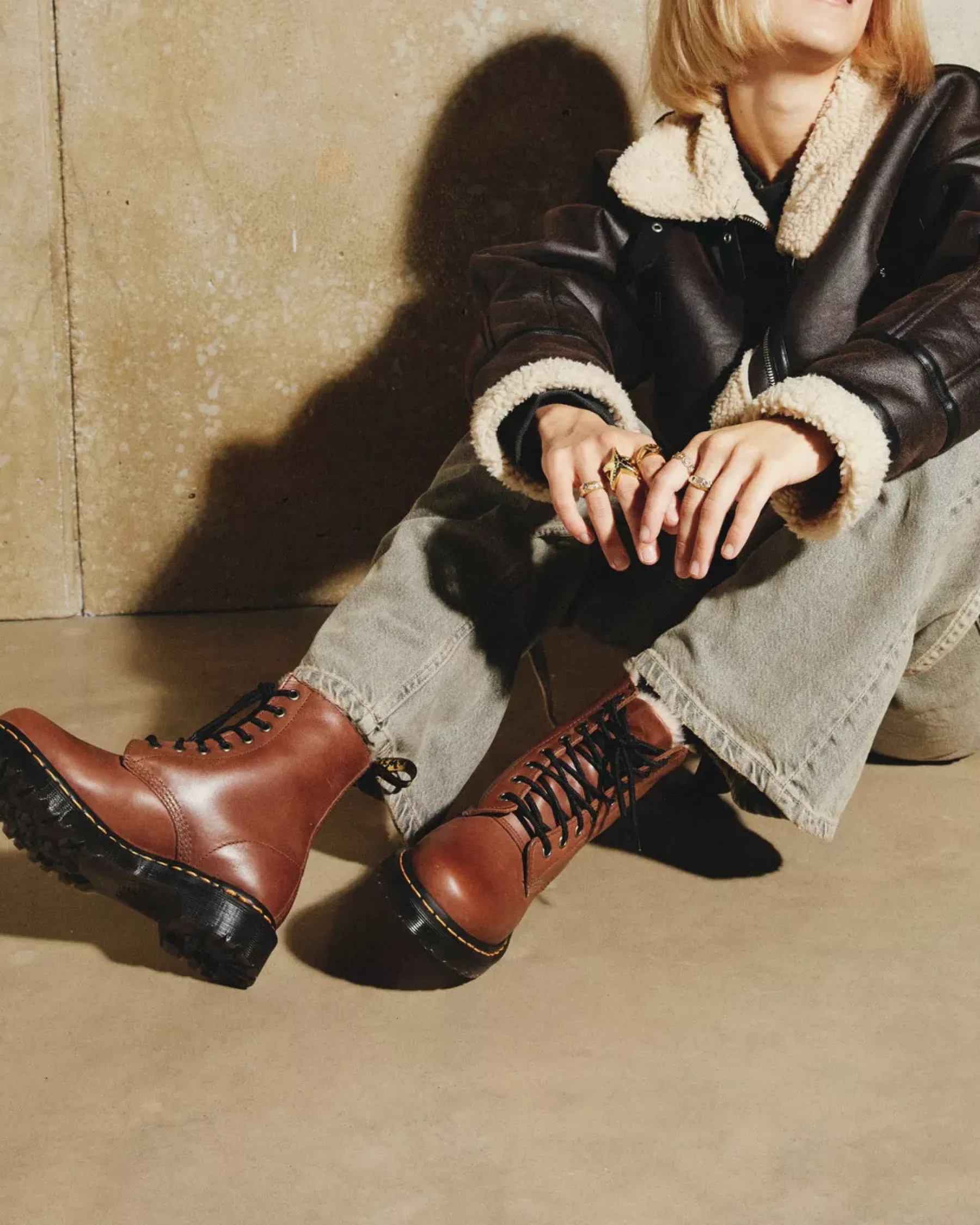 Originals|Winter Boots>Dr. Martens 1460 Serena Women's Faux Fur-Lined Leather Boots Tan — Farrier