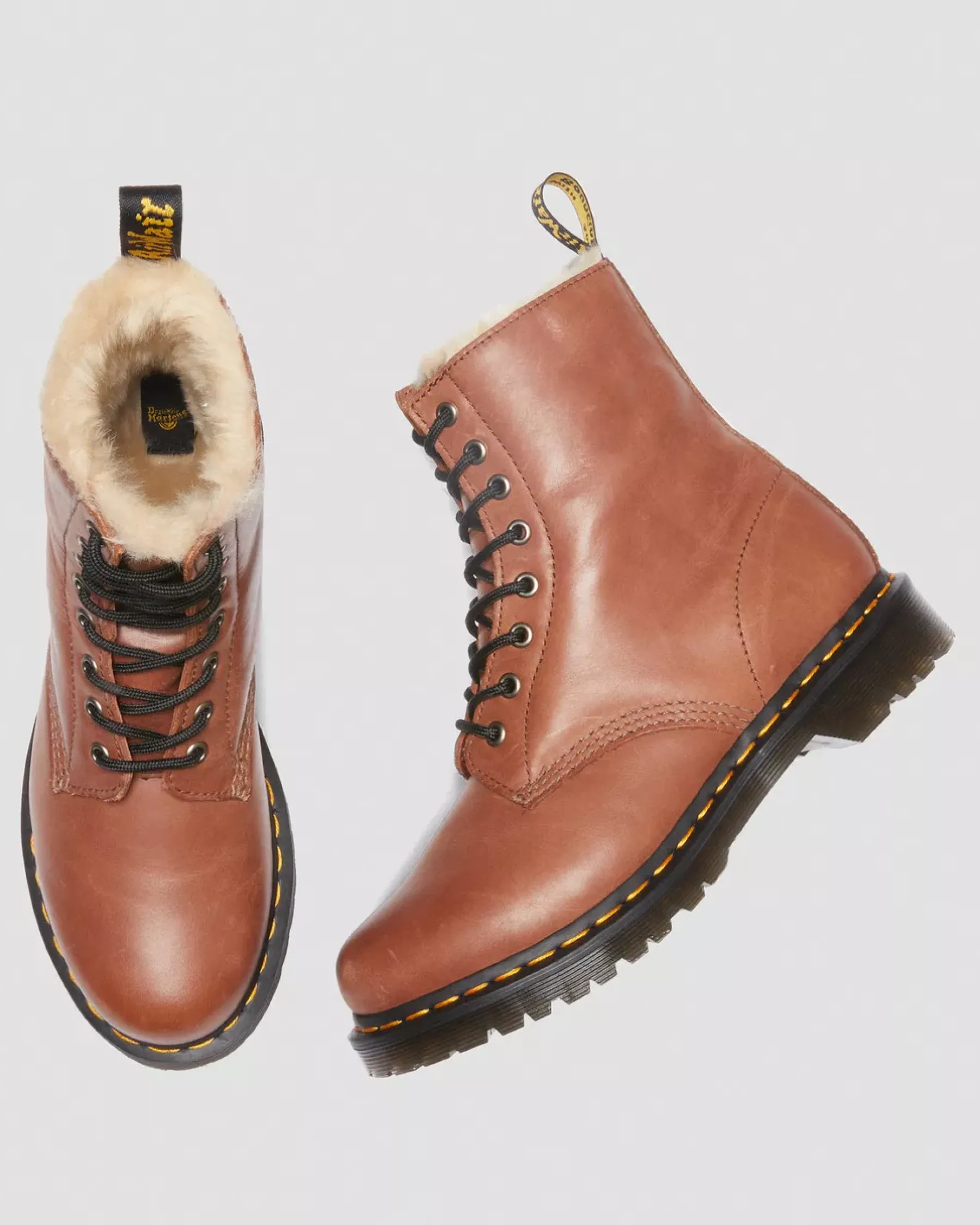 Originals|Winter Boots>Dr. Martens 1460 Serena Women's Faux Fur-Lined Leather Boots Tan — Farrier