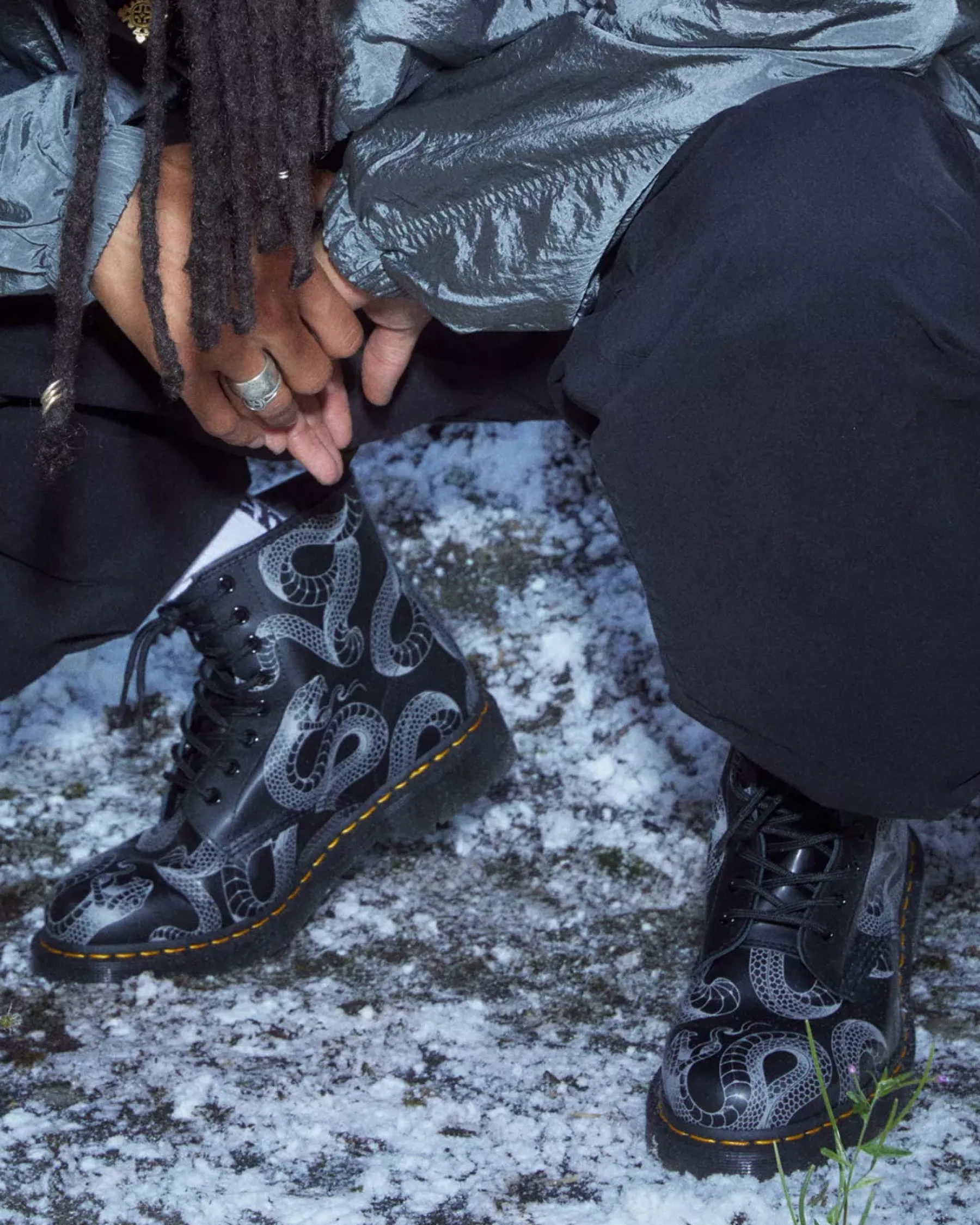 Originals|Ankle Boots>Dr. Martens 1460 Serpent Print Leather Lace Up Boots BLACK — Wild Serpent Smooth