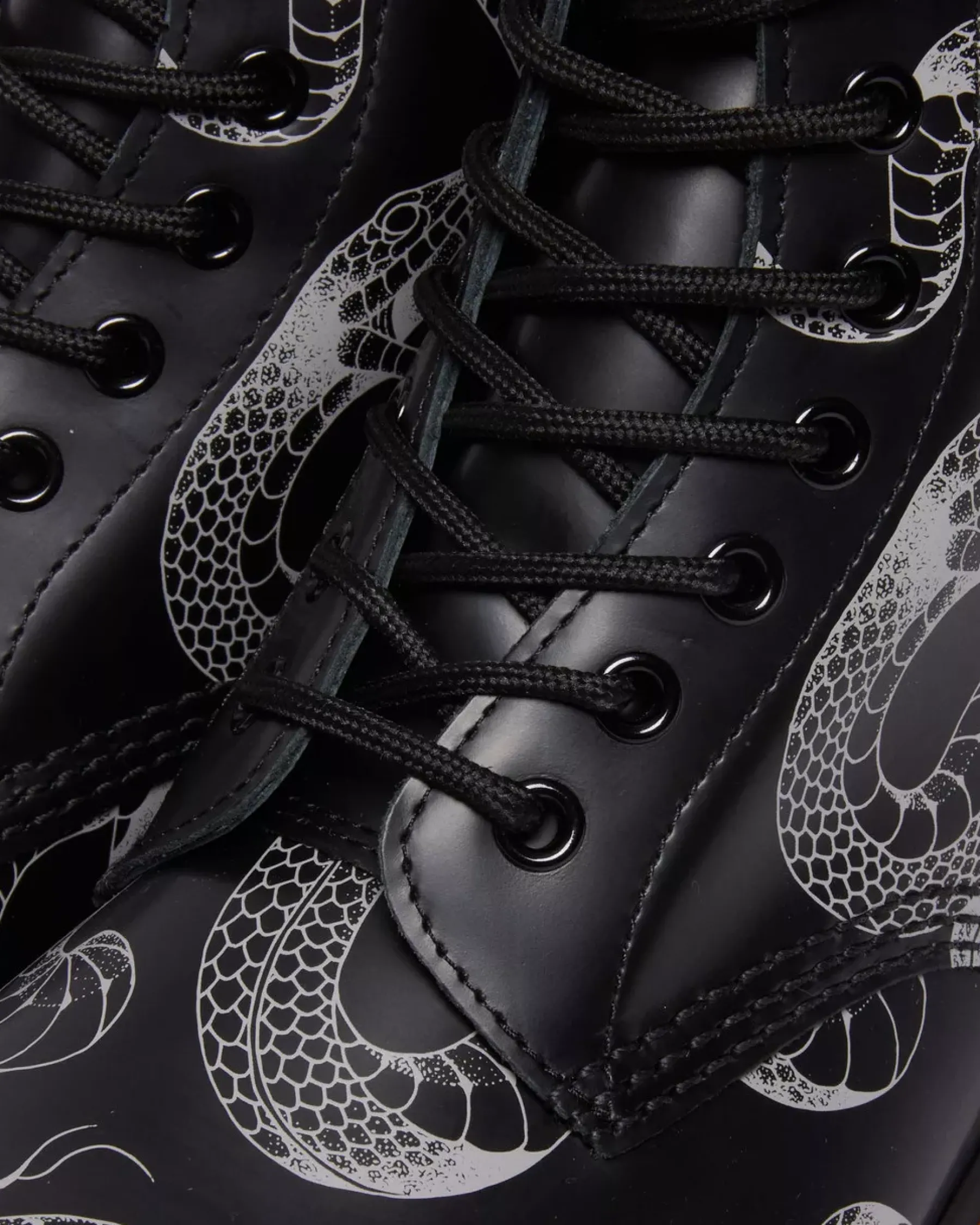 Originals|Ankle Boots>Dr. Martens 1460 Serpent Print Leather Lace Up Boots BLACK — Wild Serpent Smooth