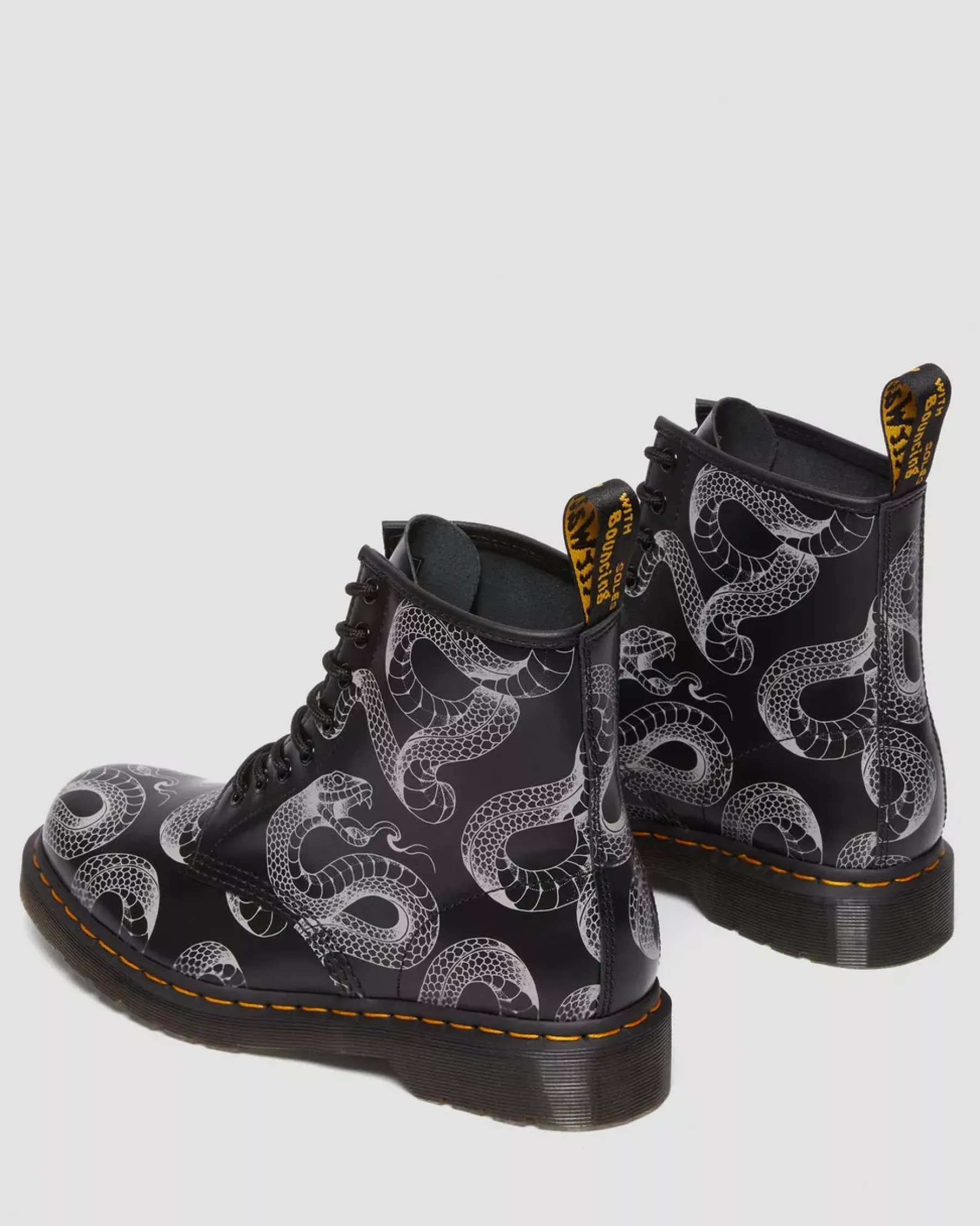 Originals|Ankle Boots>Dr. Martens 1460 Serpent Print Leather Lace Up Boots BLACK — Wild Serpent Smooth
