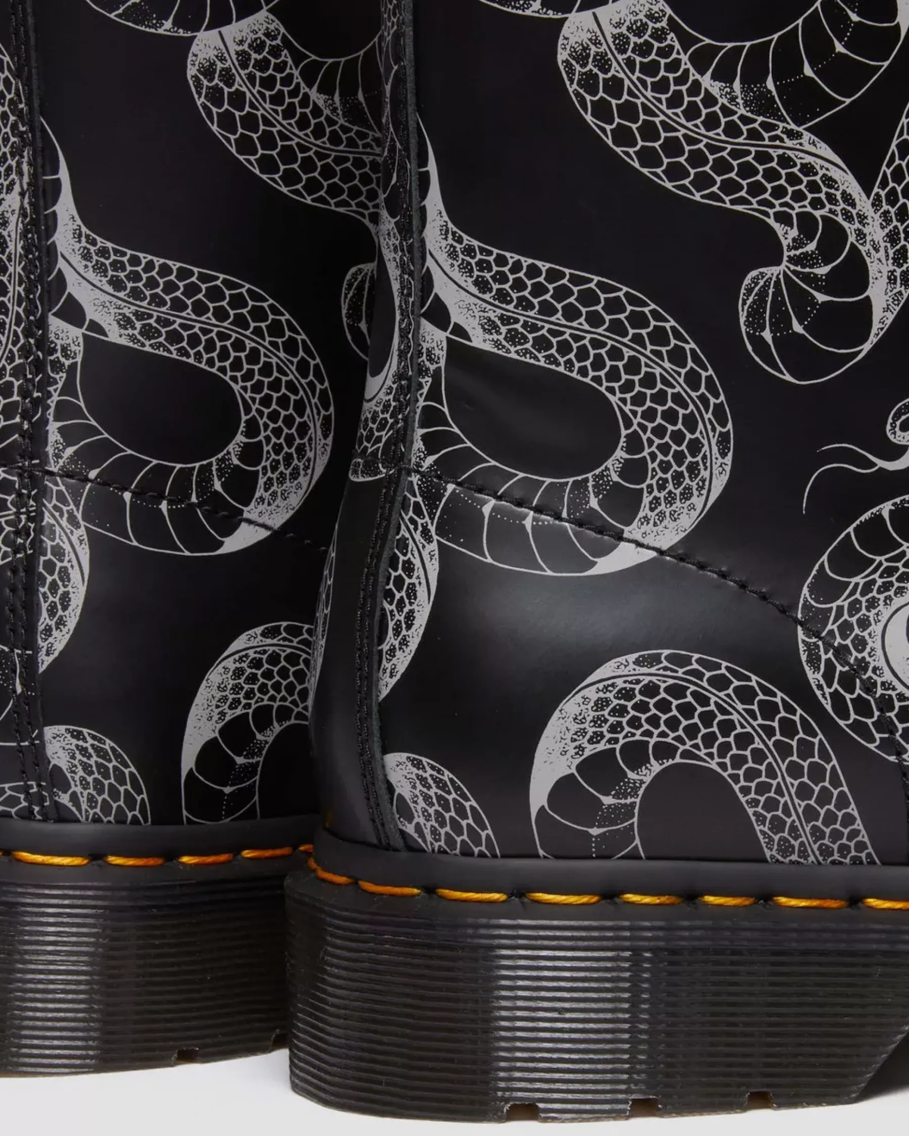 Originals|Ankle Boots>Dr. Martens 1460 Serpent Print Leather Lace Up Boots BLACK — Wild Serpent Smooth