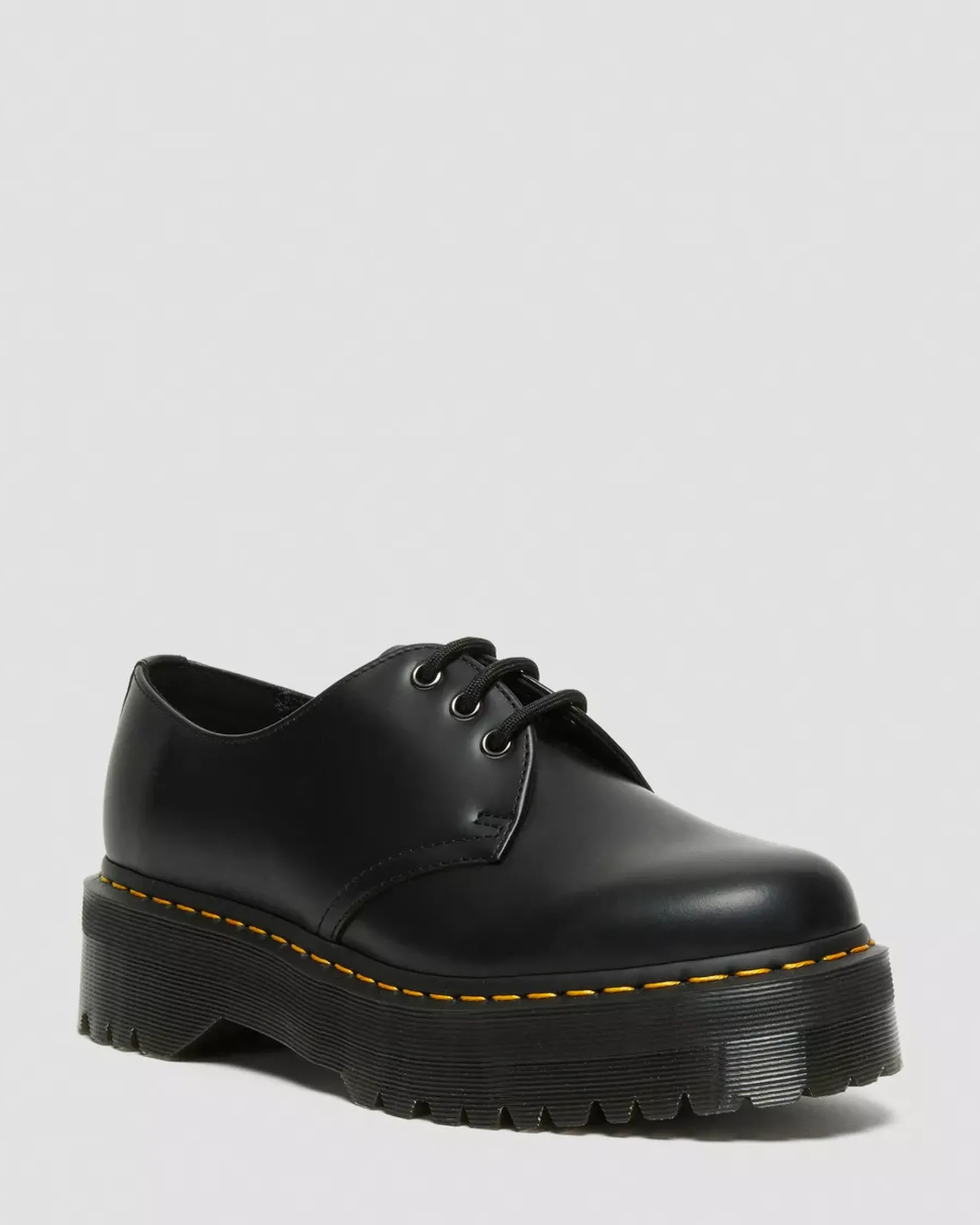Bestsellers|Platform Shoes>Dr. Martens 1461 Smooth Leather Platform Shoes Black — Polished Smooth