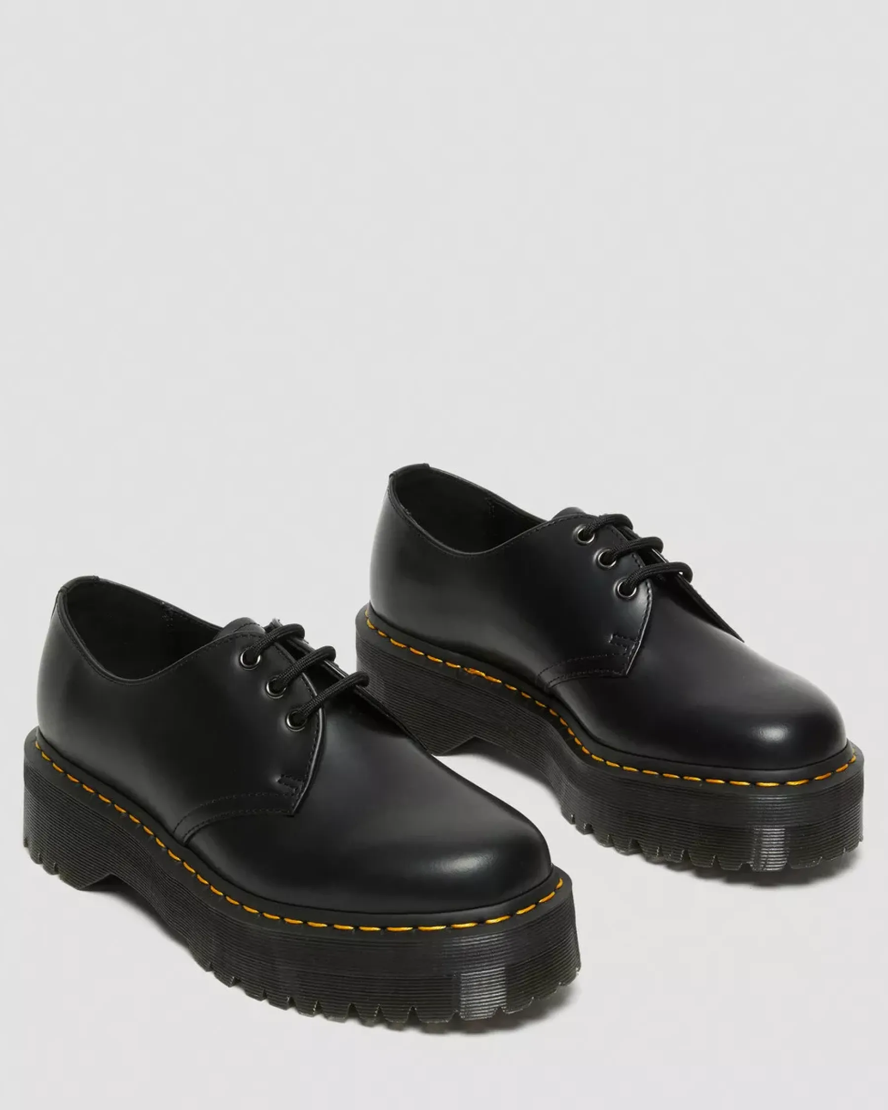 Bestsellers|Platform Shoes>Dr. Martens 1461 Smooth Leather Platform Shoes Black — Polished Smooth