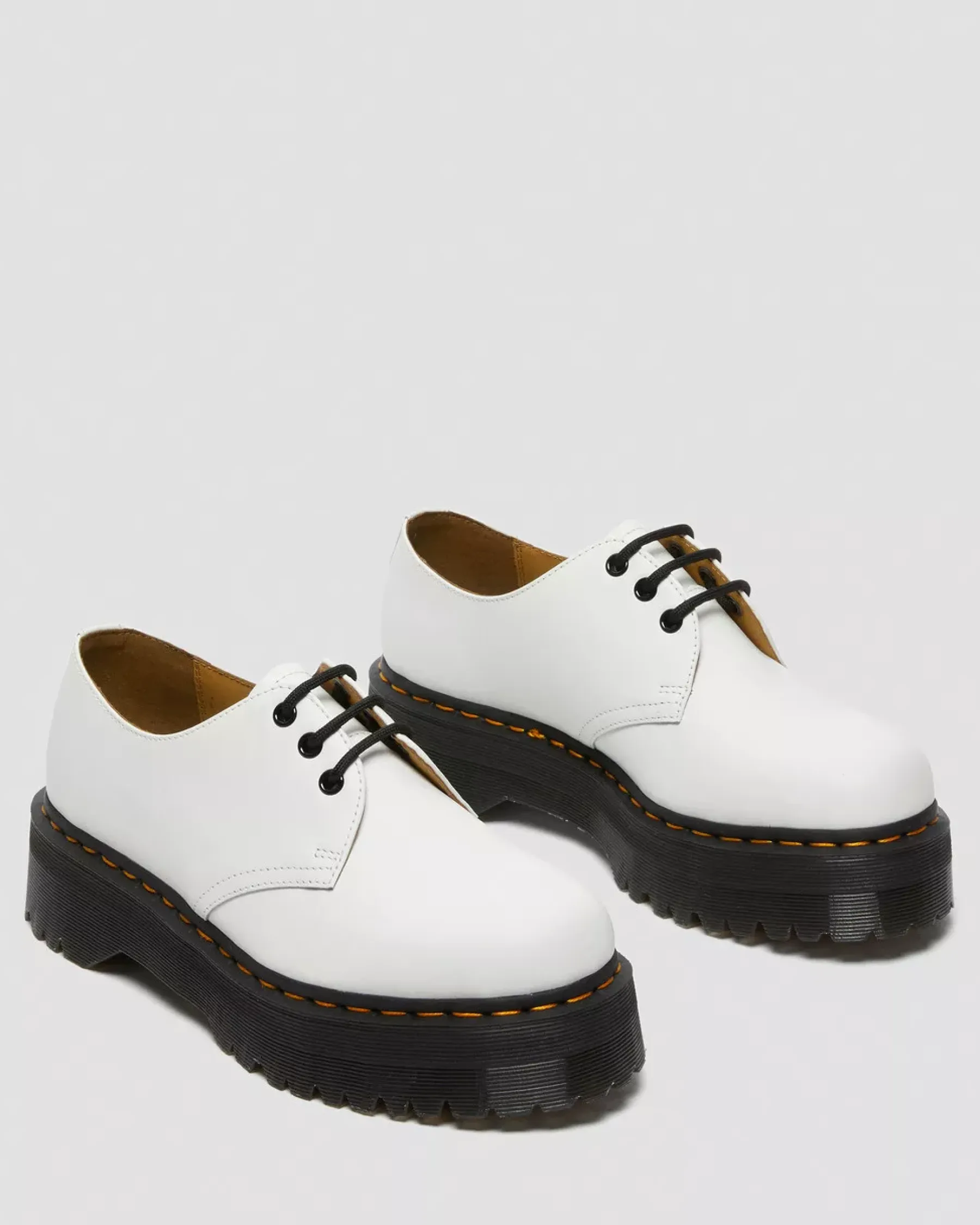 Sale|Platform Shoes>Dr. Martens 1461 Smooth Leather Platform Shoes White — Polished Smooth