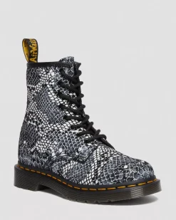 Sale>Dr. Martens 1460 Snake Print Leather Lace Up Boots Grey — Classic Boa Print