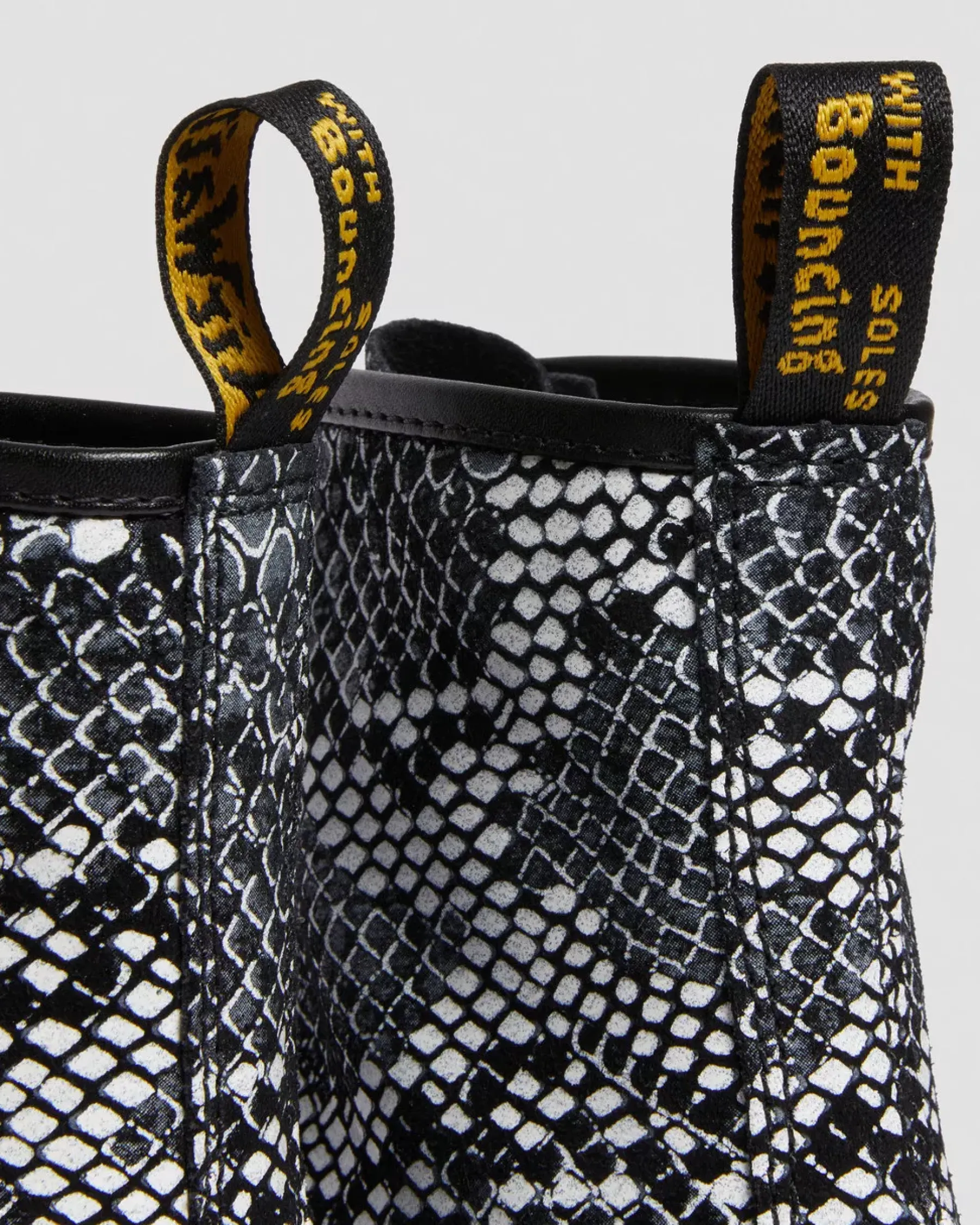 Sale>Dr. Martens 1460 Snake Print Leather Lace Up Boots Grey — Classic Boa Print