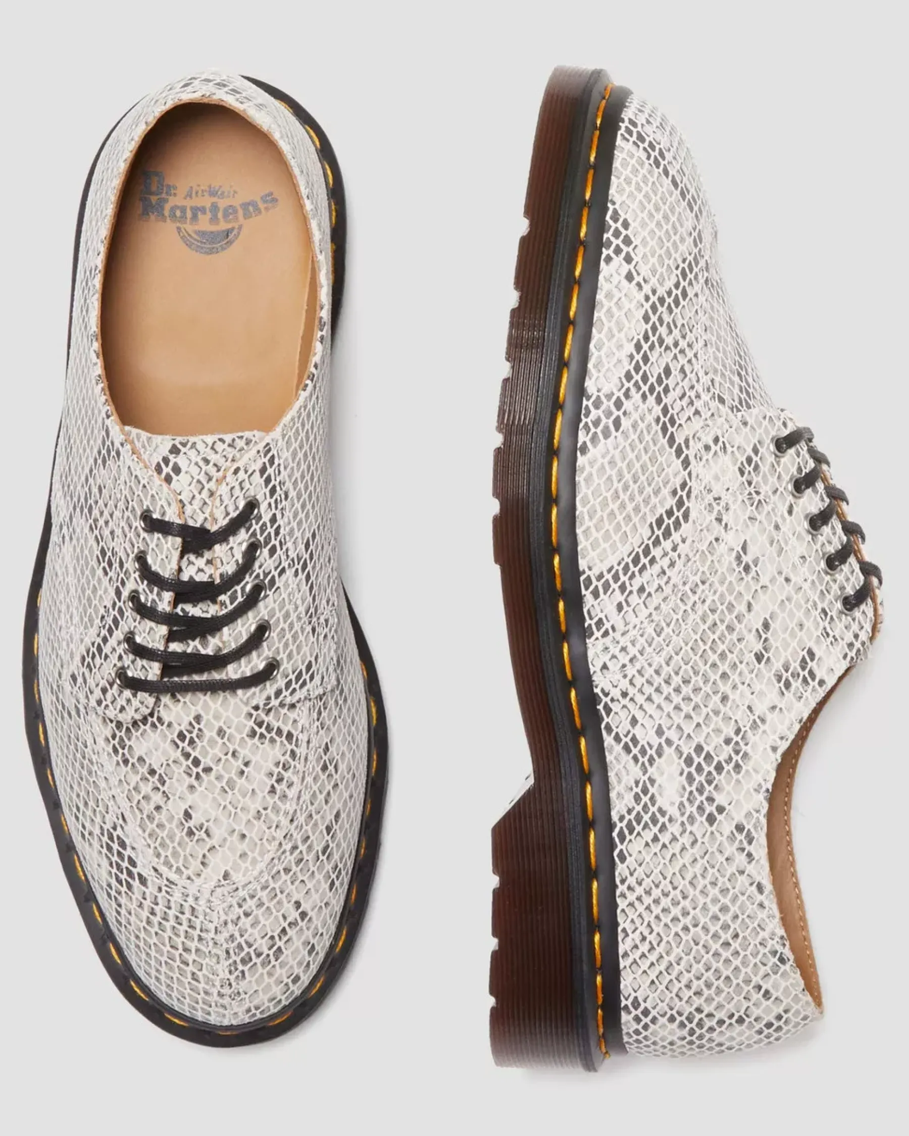 Sale|Shoes>Dr. Martens 2046 Snake Print Suede Oxford Shoes Sand+Black — Python Print Suede