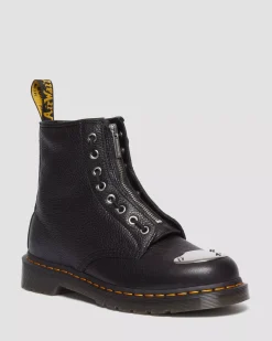 Originals|Ankle Boots>Dr. Martens 1460 Toe Plate Lunar Leather Jungle Zip Boots Black — Milled Nappa