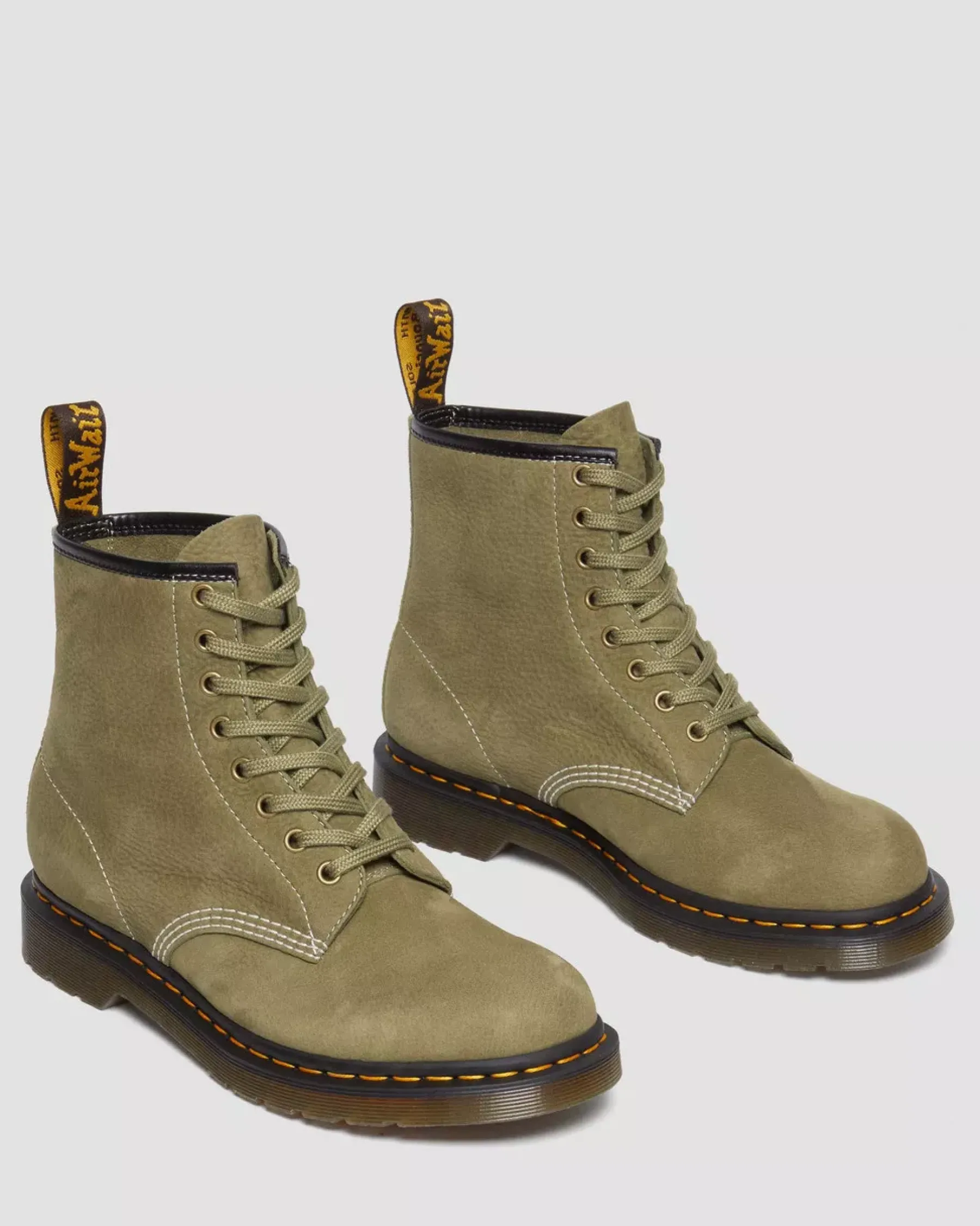 Originals|Ankle Boots>Dr. Martens 1460 Tumbled Nubuck Leather Lace Up Boots Muted Olive — Tumbled Nubuck