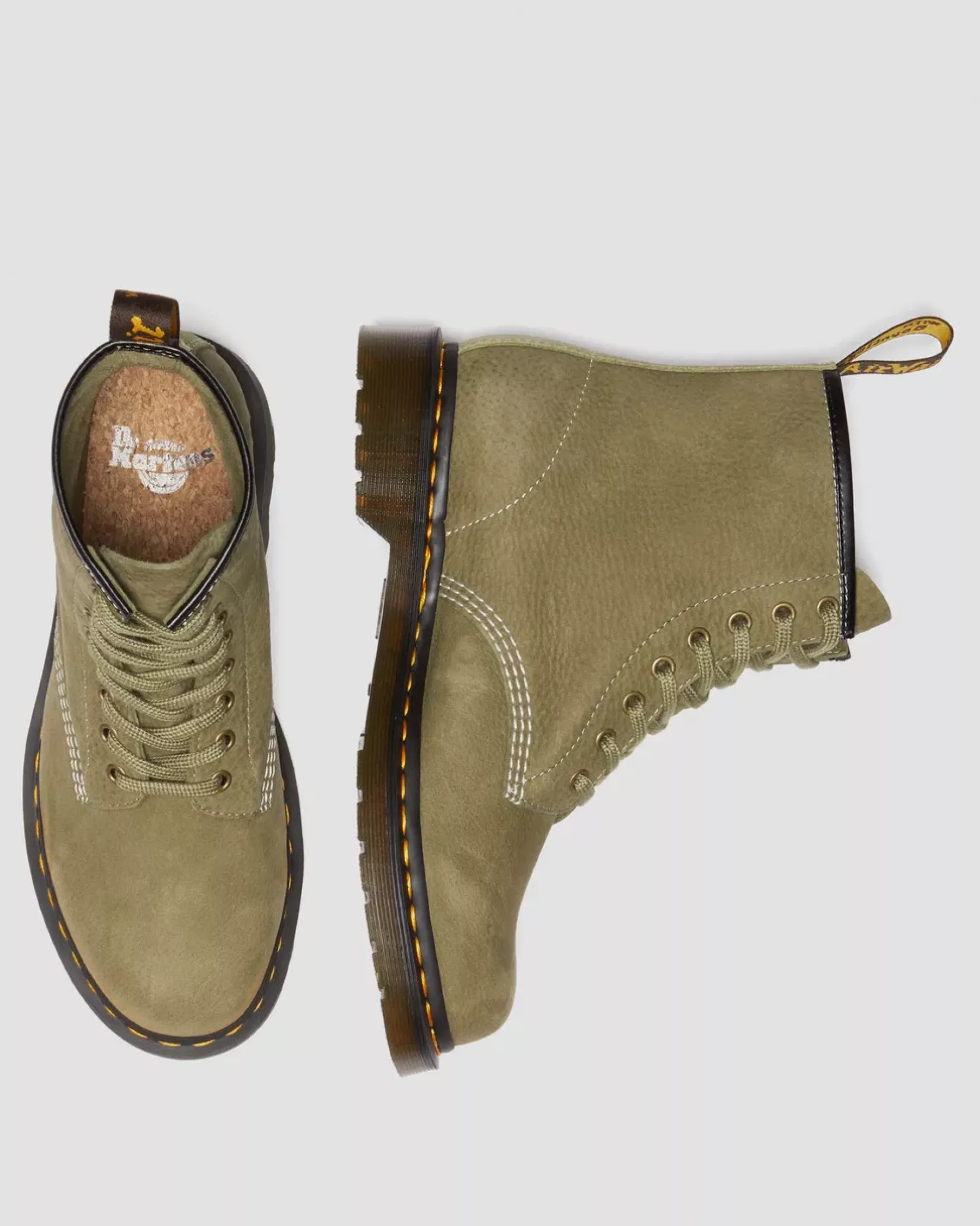 Originals|Ankle Boots>Dr. Martens 1460 Tumbled Nubuck Leather Lace Up Boots Muted Olive — Tumbled Nubuck
