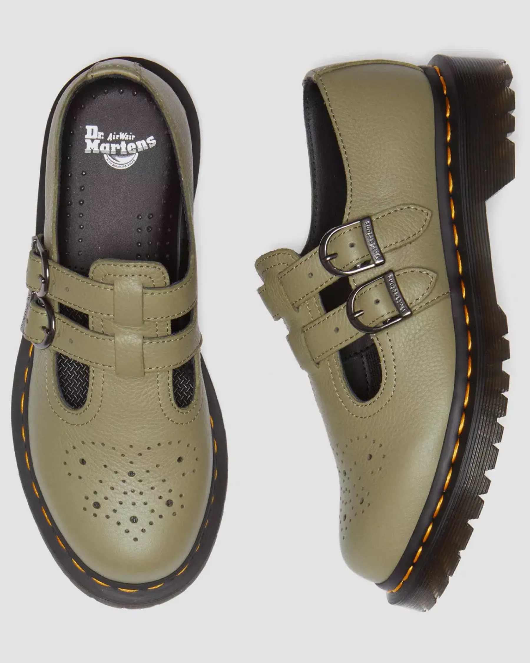 Originals|Mary Janes>Dr. Martens 8065 Virginia Leather Mary Jane Shoes Muted Olive — Virginia