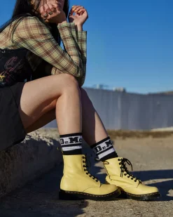 Sale|Originals>Dr. Martens 1460 Women's Pascal Black Eyelet Lace Up Boots Lemon Yellow — Virginia