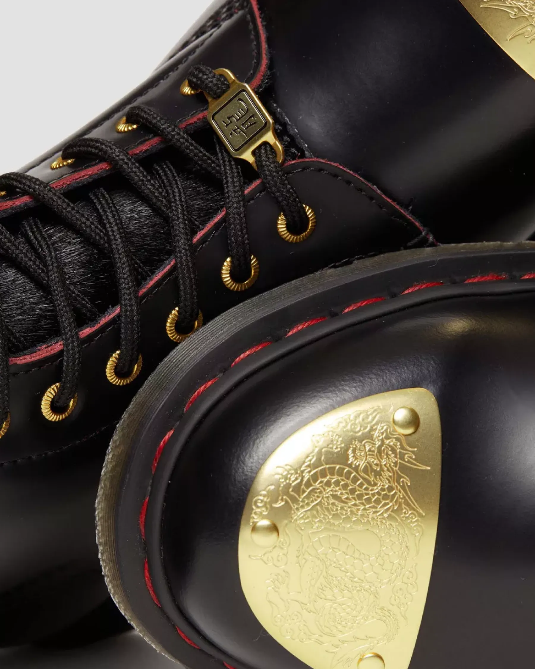 Originals|Ankle Boots>Dr. Martens 1460 Year of the Dragon Leather Lace Up Boots Black+Red+Black — Smooth Slice+Hair On