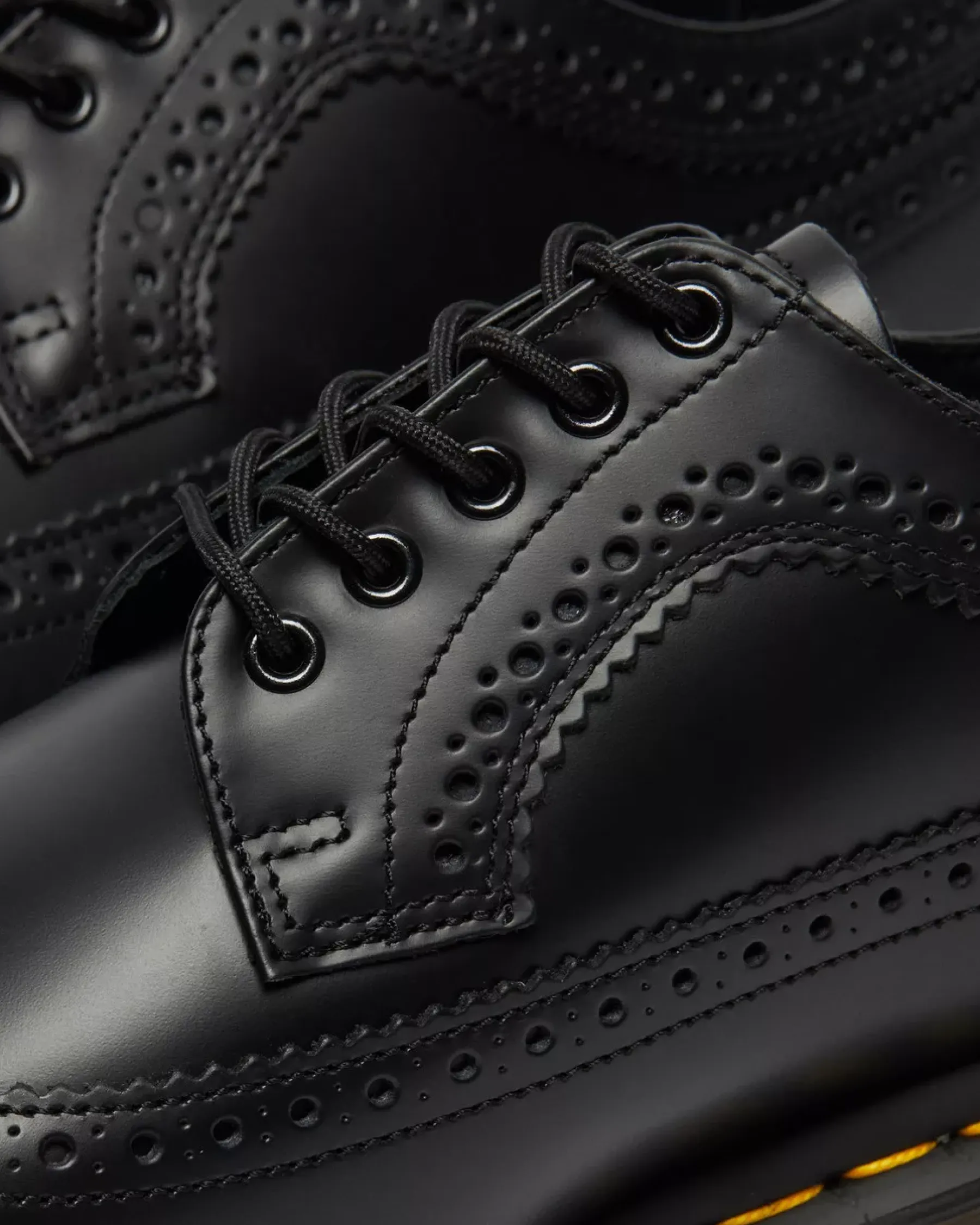 Originals|Shoes>Dr. Martens 3989 Yellow Stitch Smooth Leather Brogue Shoes Black — Smooth Leather