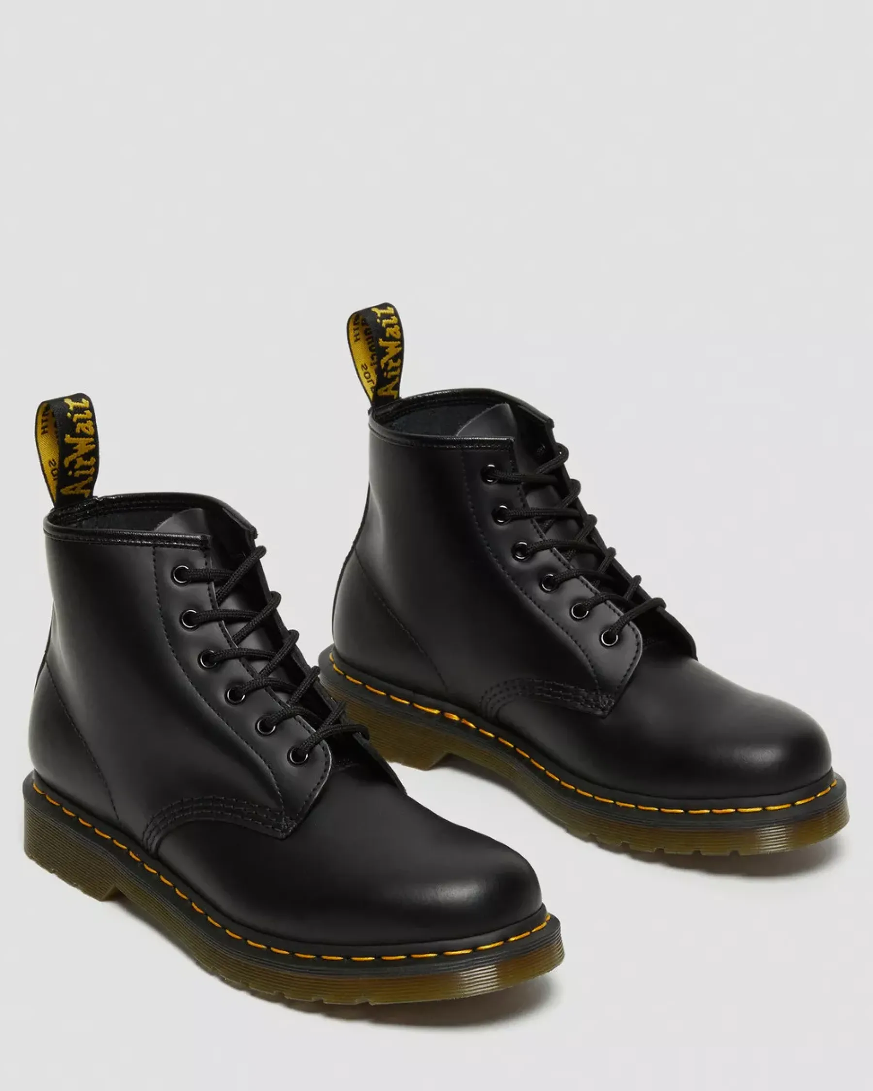 Originals|Ankle Boots>Dr. Martens 101 Yellow Stitch Smooth Leather Ankle Boots Black — Smooth Leather
